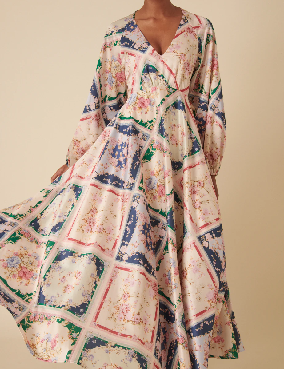 Abstract Floral Balloon Sleeve Ace Maxi Dress - Image 3