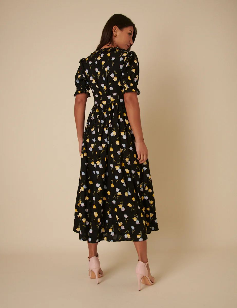Black Floral Flossie Midi Dress - Image 4
