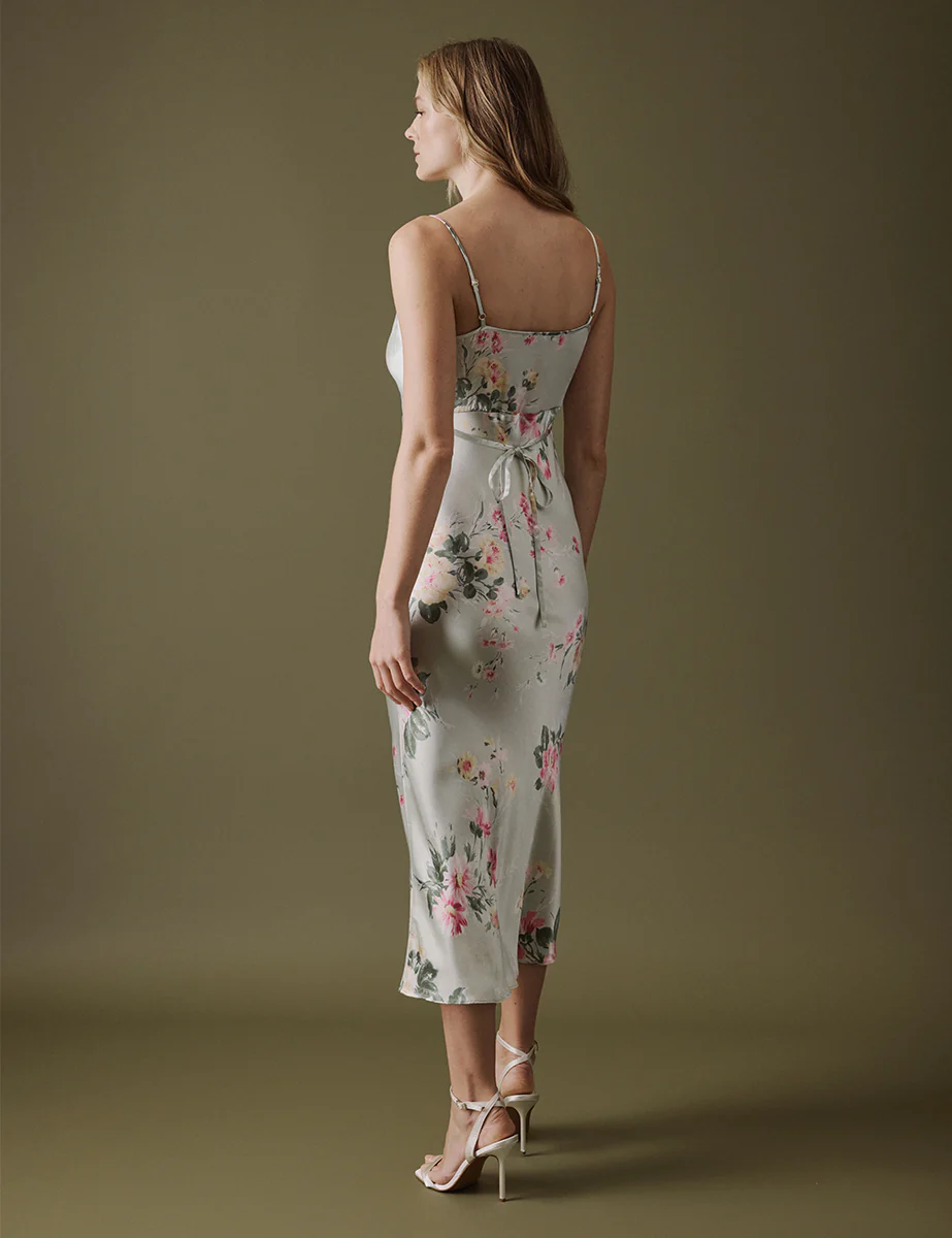 Floral Green Cowl Neck Midi Trixie Dress - Image 4