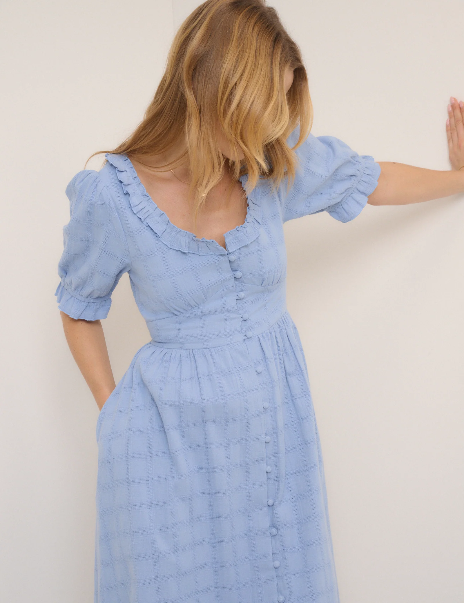Light Blue Check Flossie Midi Dress - Image 2