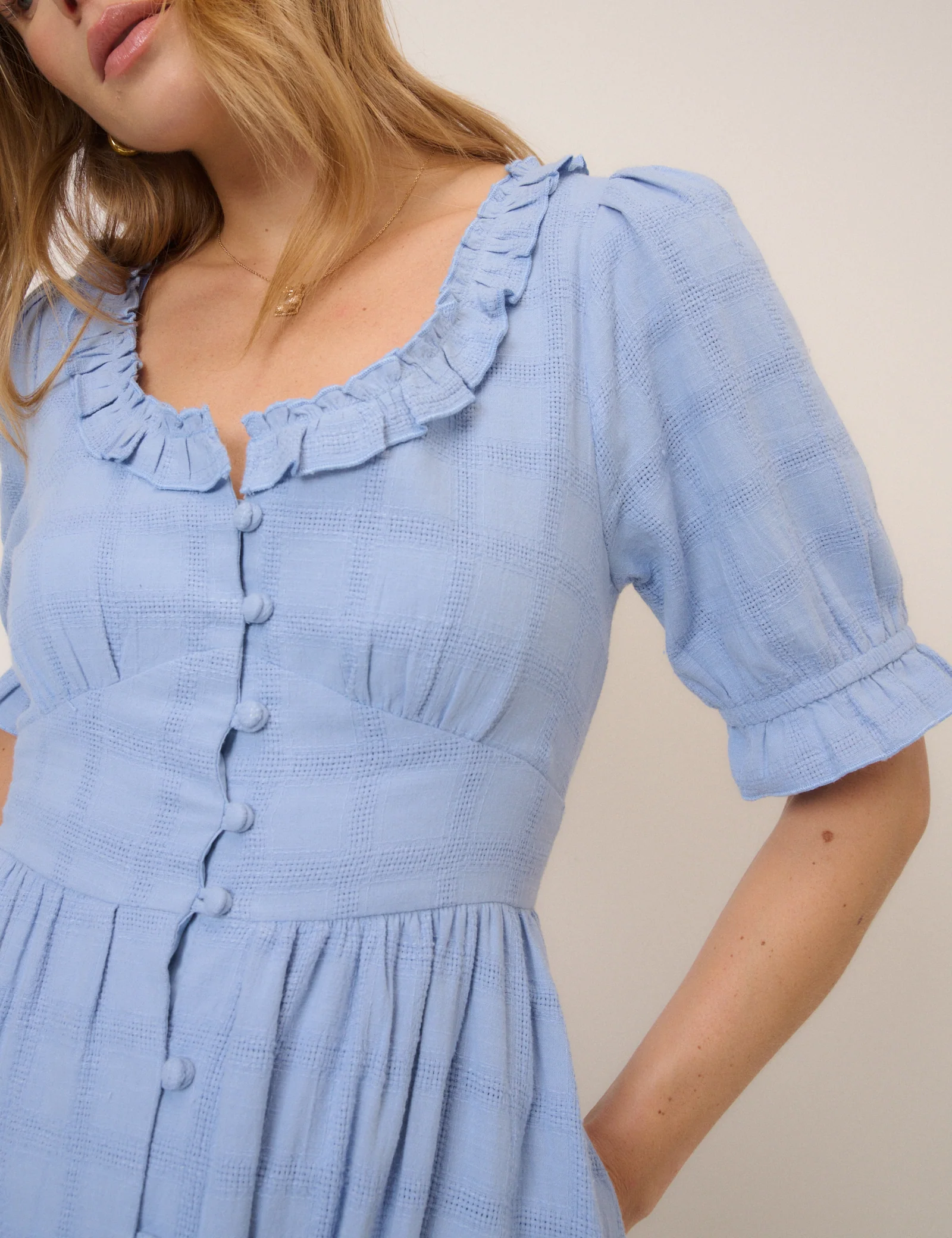 Light Blue Check Flossie Midi Dress - Image 4