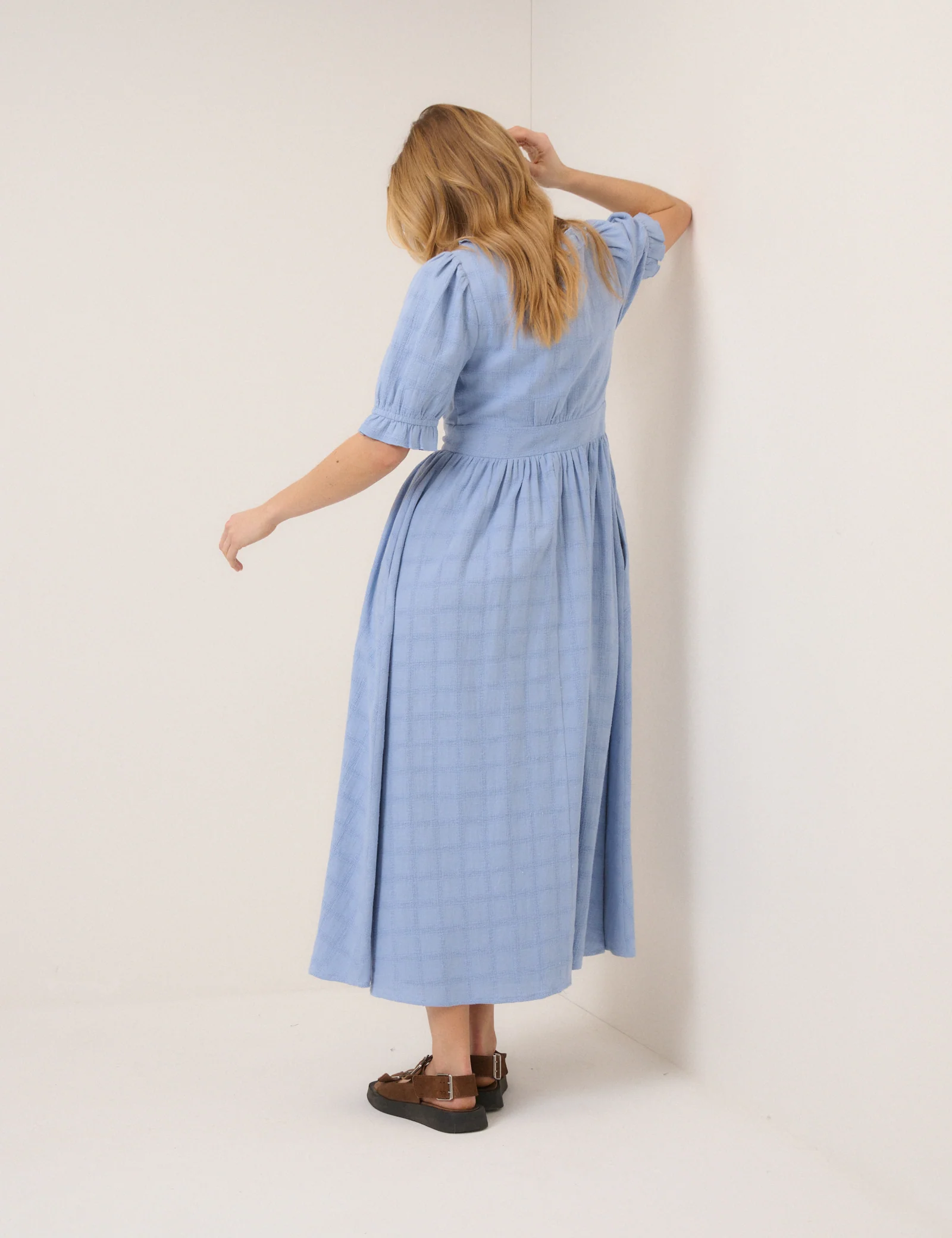 Light Blue Check Flossie Midi Dress - Image 5