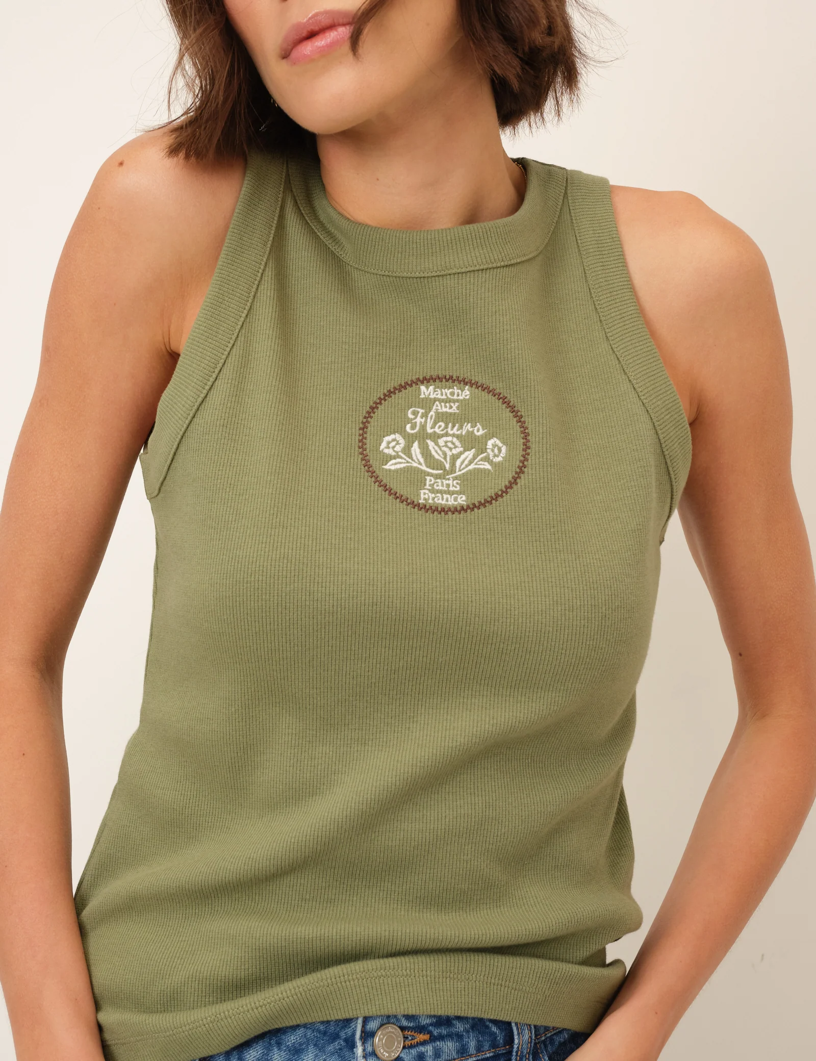 Khaki Embroidered Whipstitch Vest - Image 3