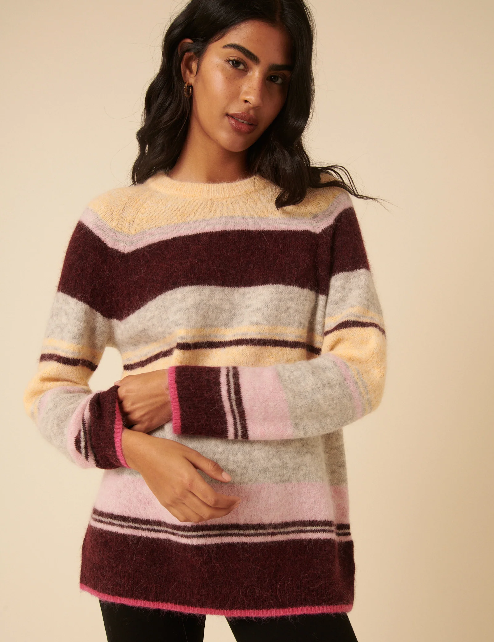 Fluffy Striped Alpaca and Wool Blend Oversized Jumper - Image 4