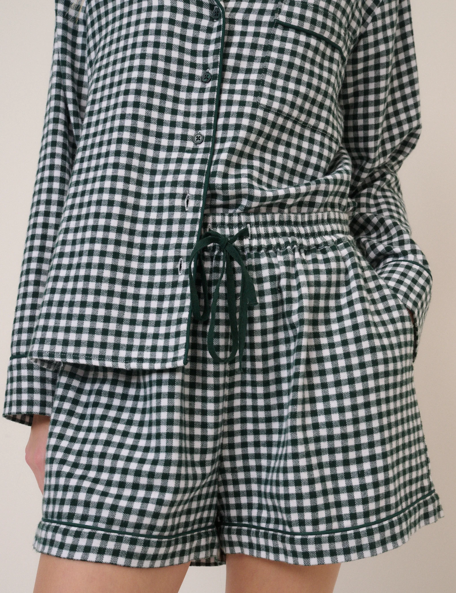 Forest Green Check Pyjama Shorts - Image 2