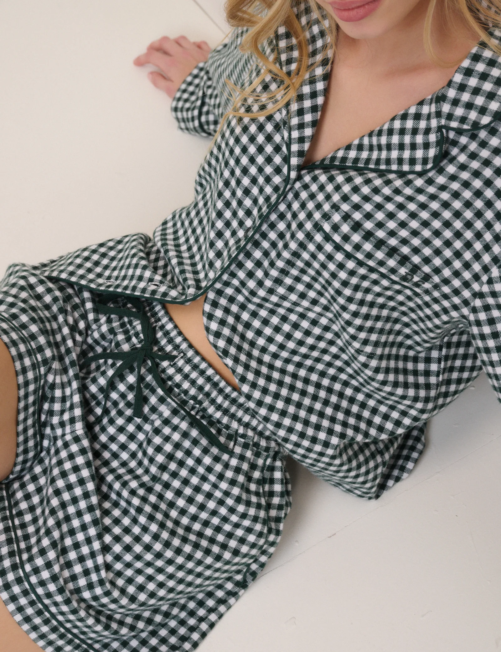 Forest Green Check Pyjama Shorts - Image 4