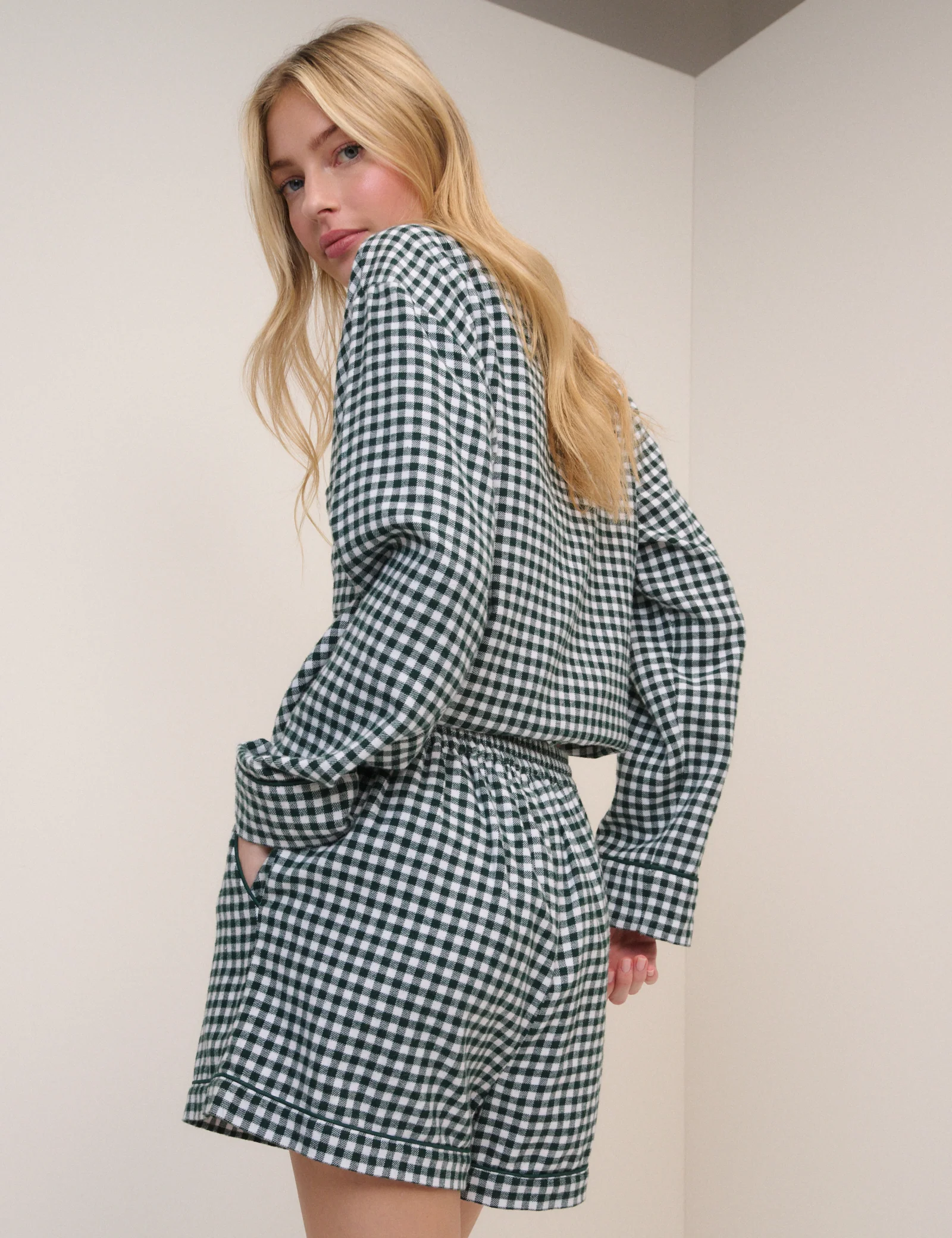 Forest Green Check Pyjama Shorts - Image 5