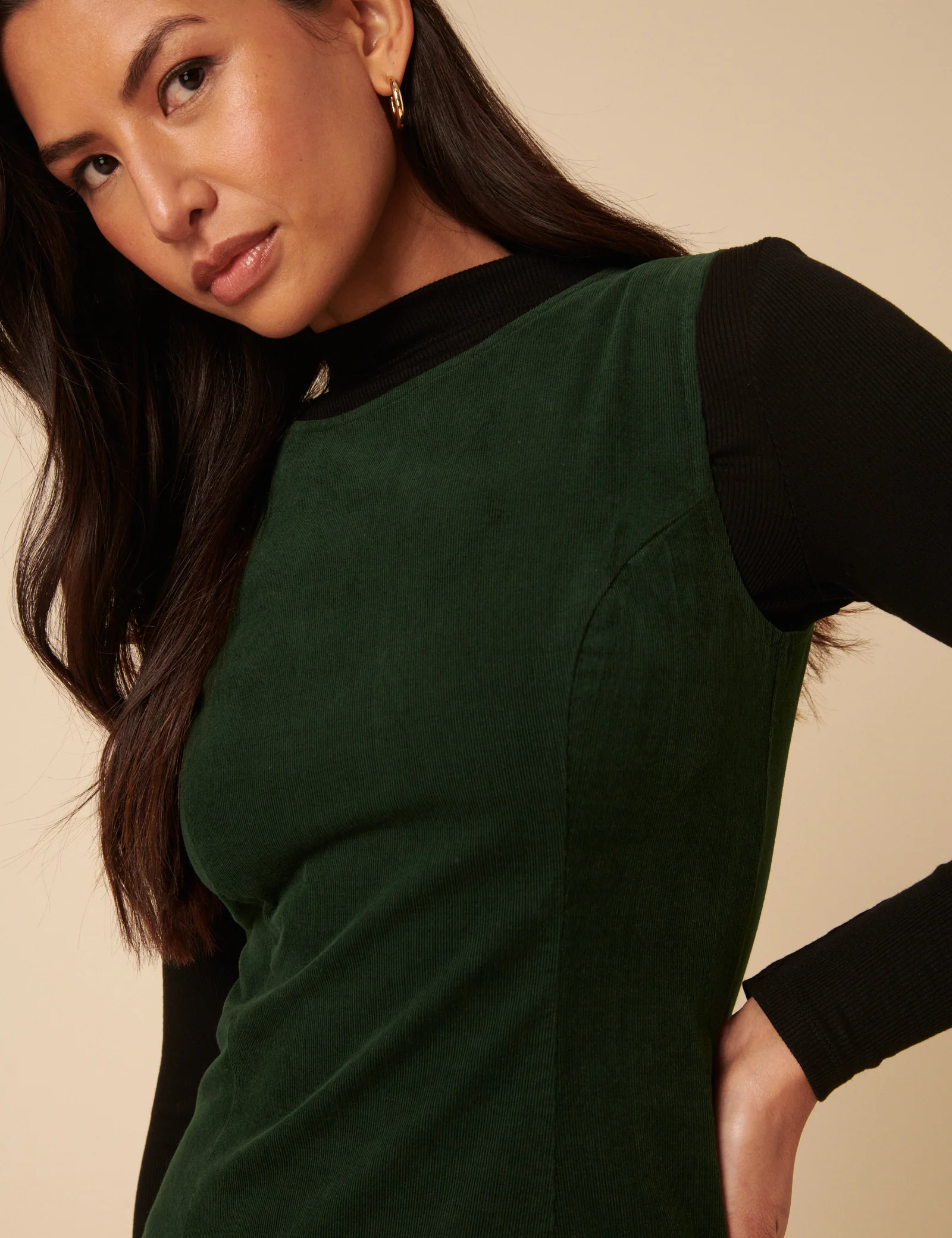 Forest Green Cord Boston Pinafore Mini Dress - Image 4