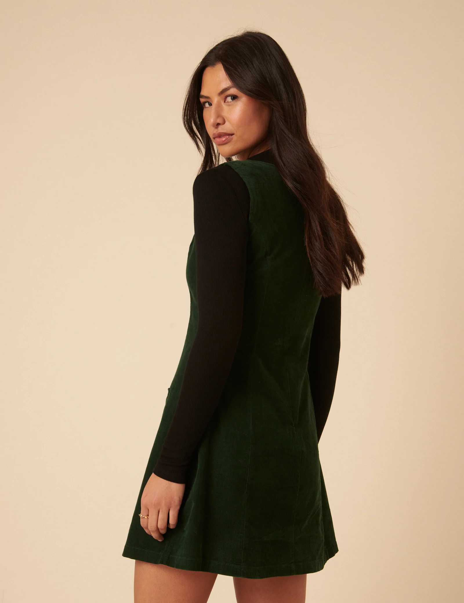Forest Green Cord Boston Pinafore Mini Dress - Image 5