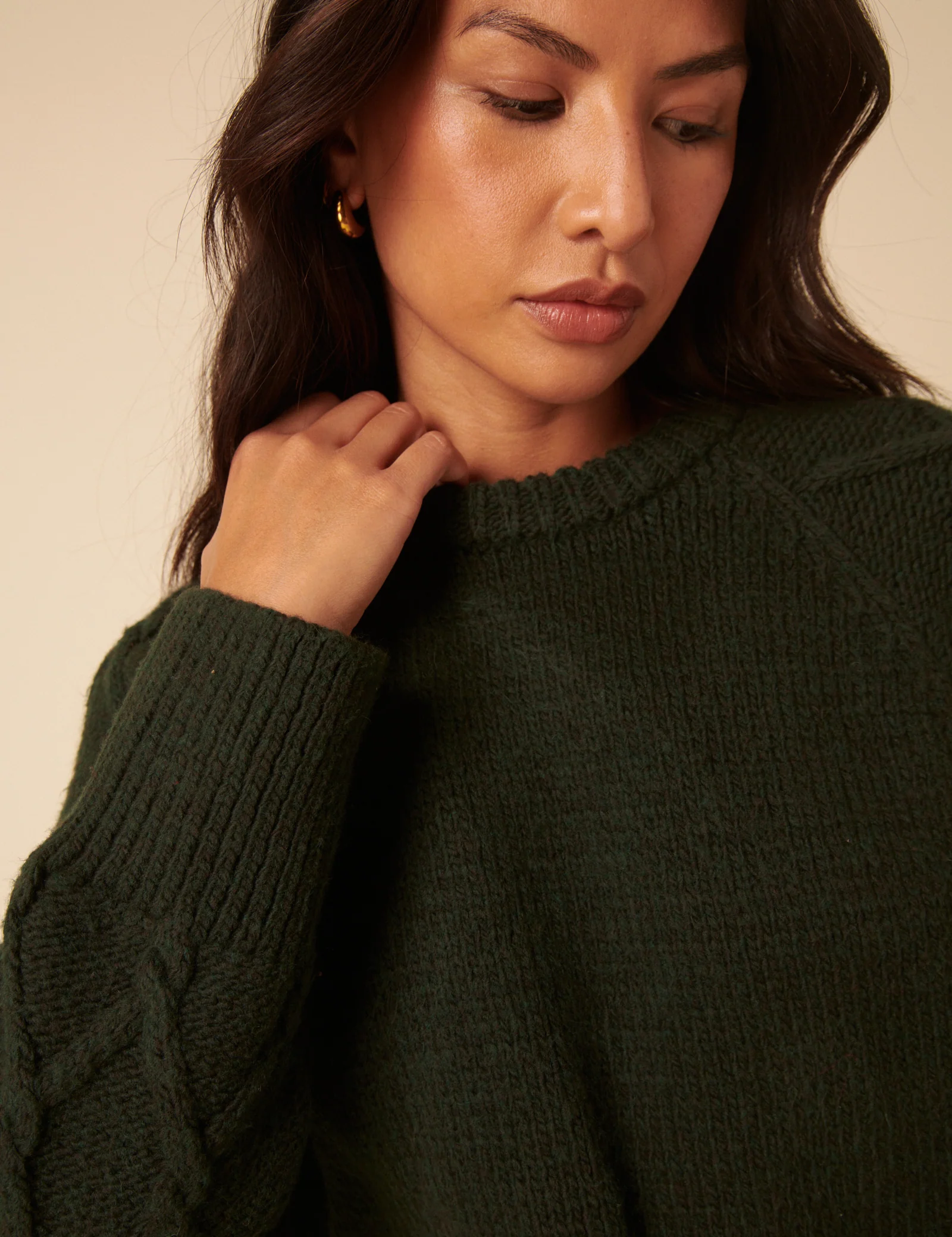 Forest Green Crew Neck Cable Oversized Jumper - Image 2