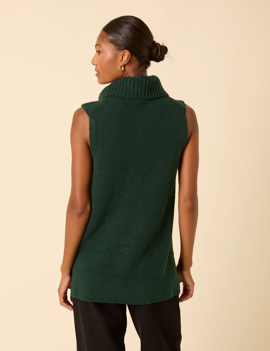 Forest Green Longline Roll Neck Vest - Image 4