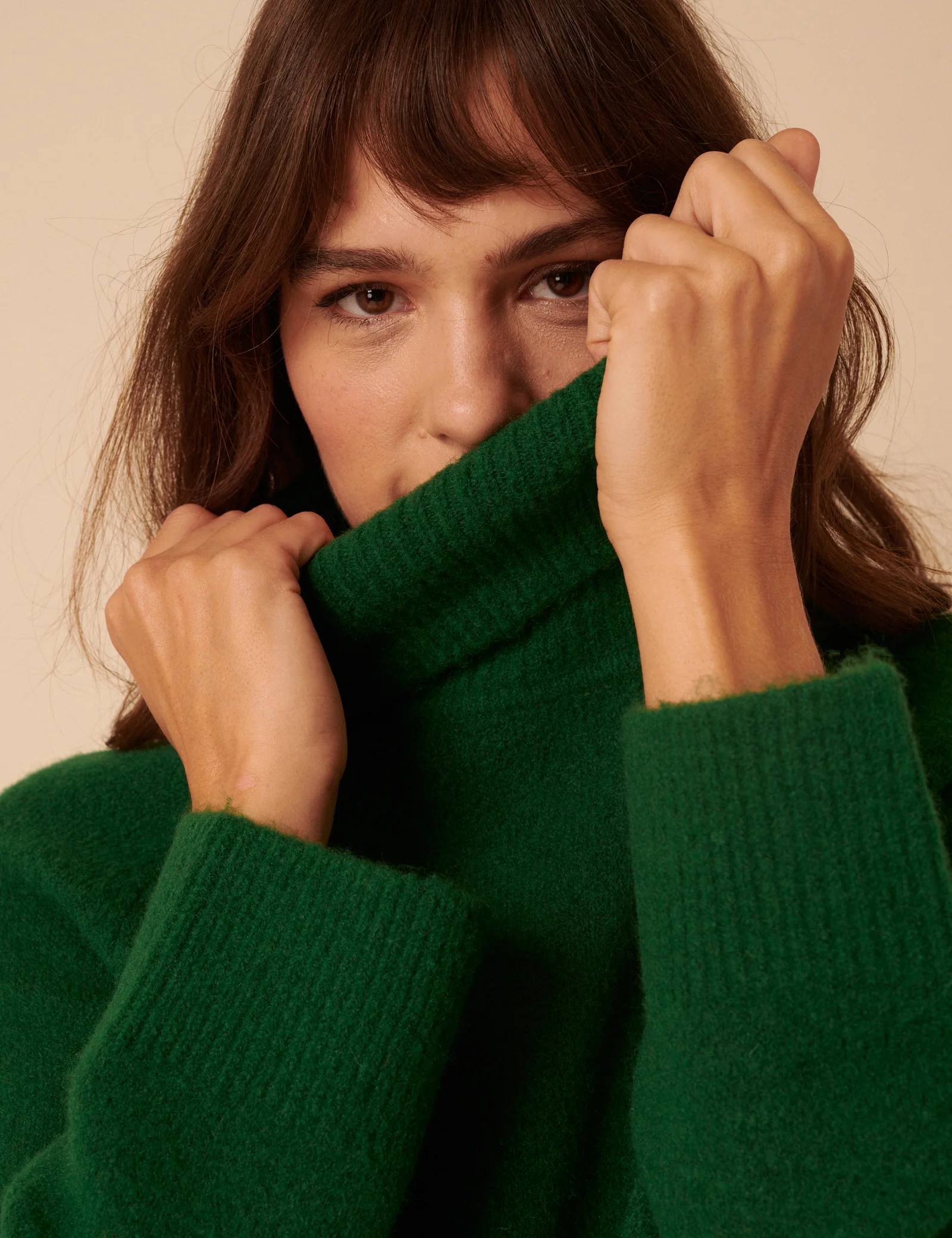 Forest Green Roll Neck Relaxed Knitted Jumper - Image 3