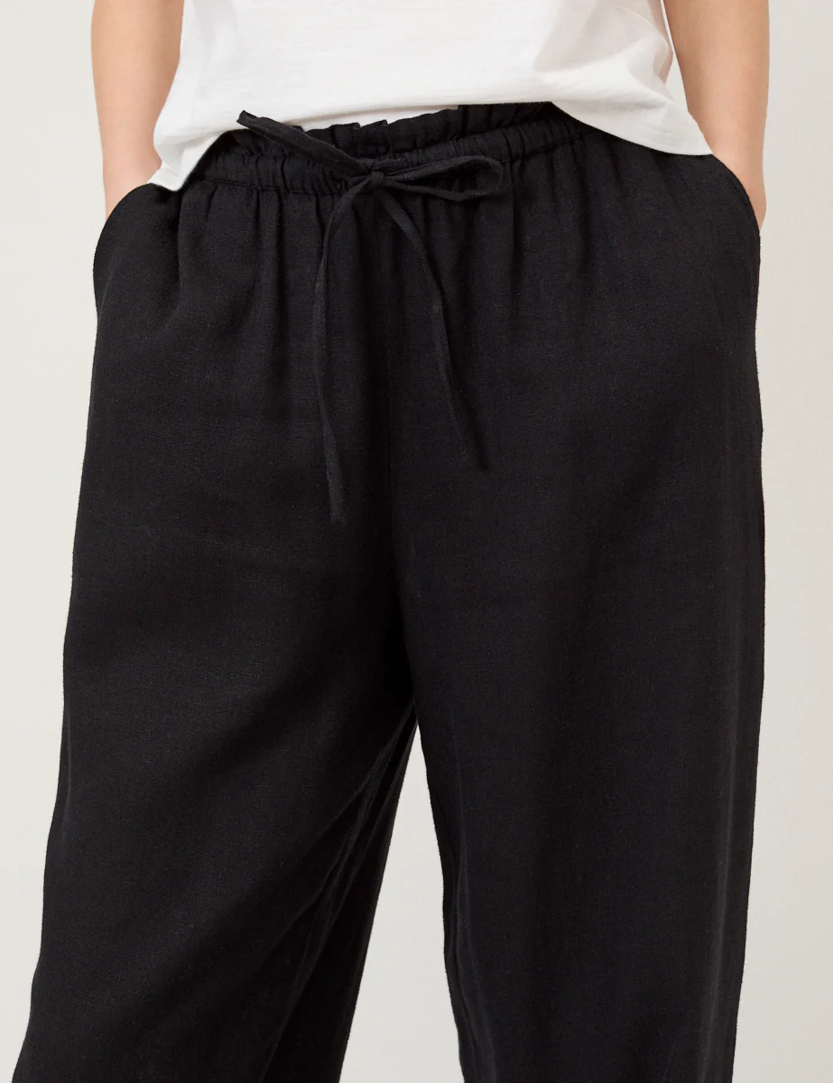 Black Linen-Blend Straight Leg Trousers - Image 2