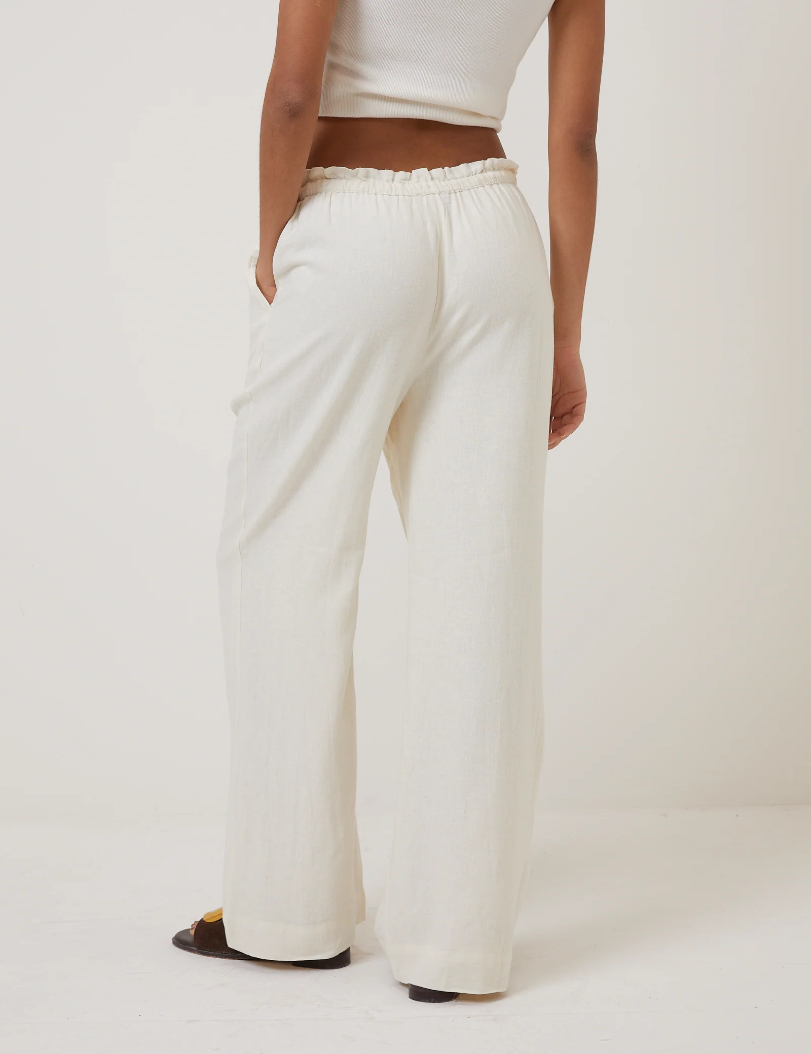 Cream Linen-Blend Straight Leg Trousers - Image 5