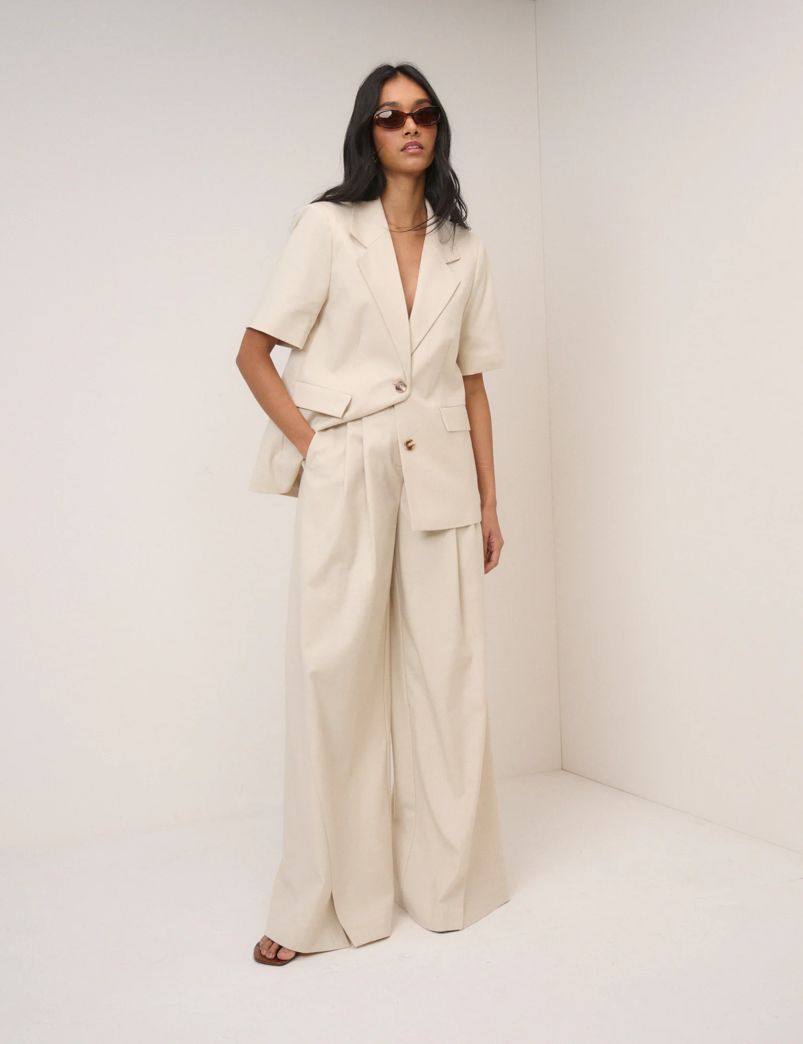 Stone Pleated Wide Leg Tailored Trousers - Image 2