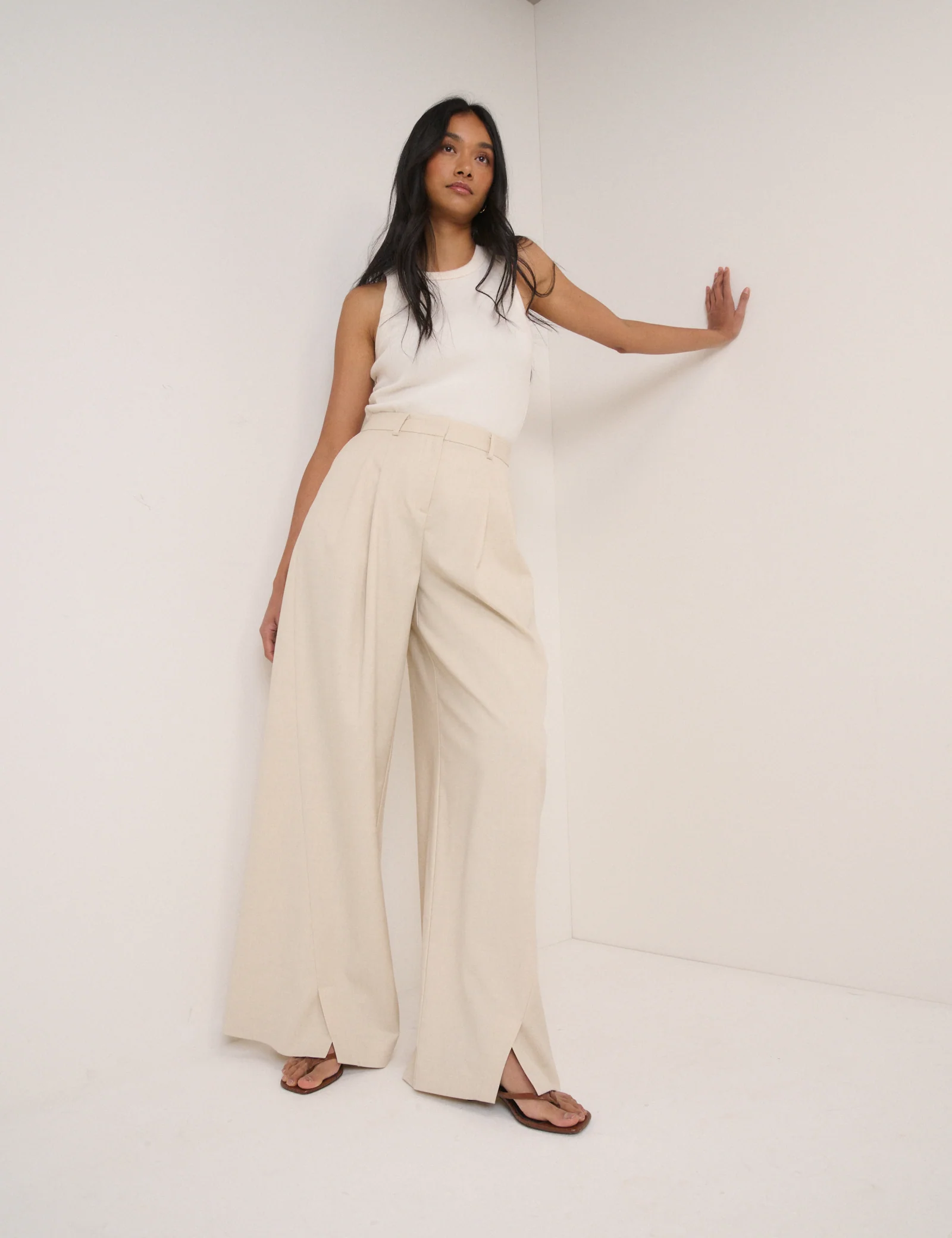 Stone Pleated Wide Leg Tailored Trousers - Image 3