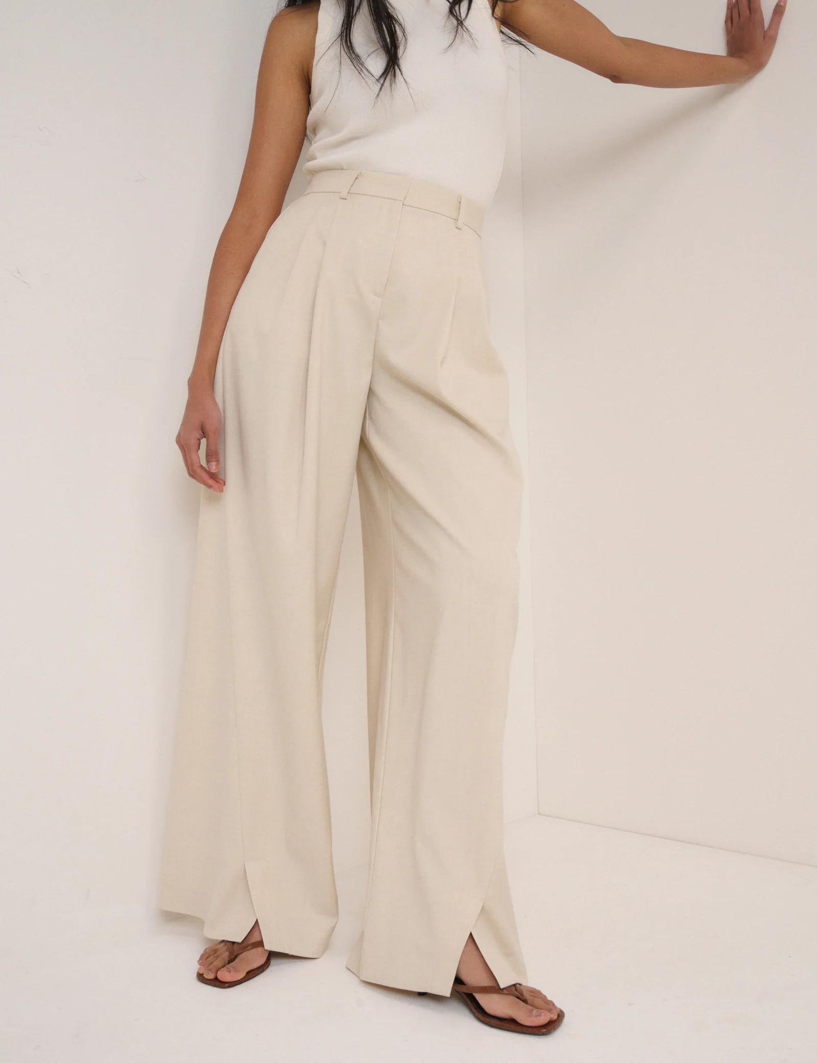 Stone Pleated Wide Leg Tailored Trousers - Image 6