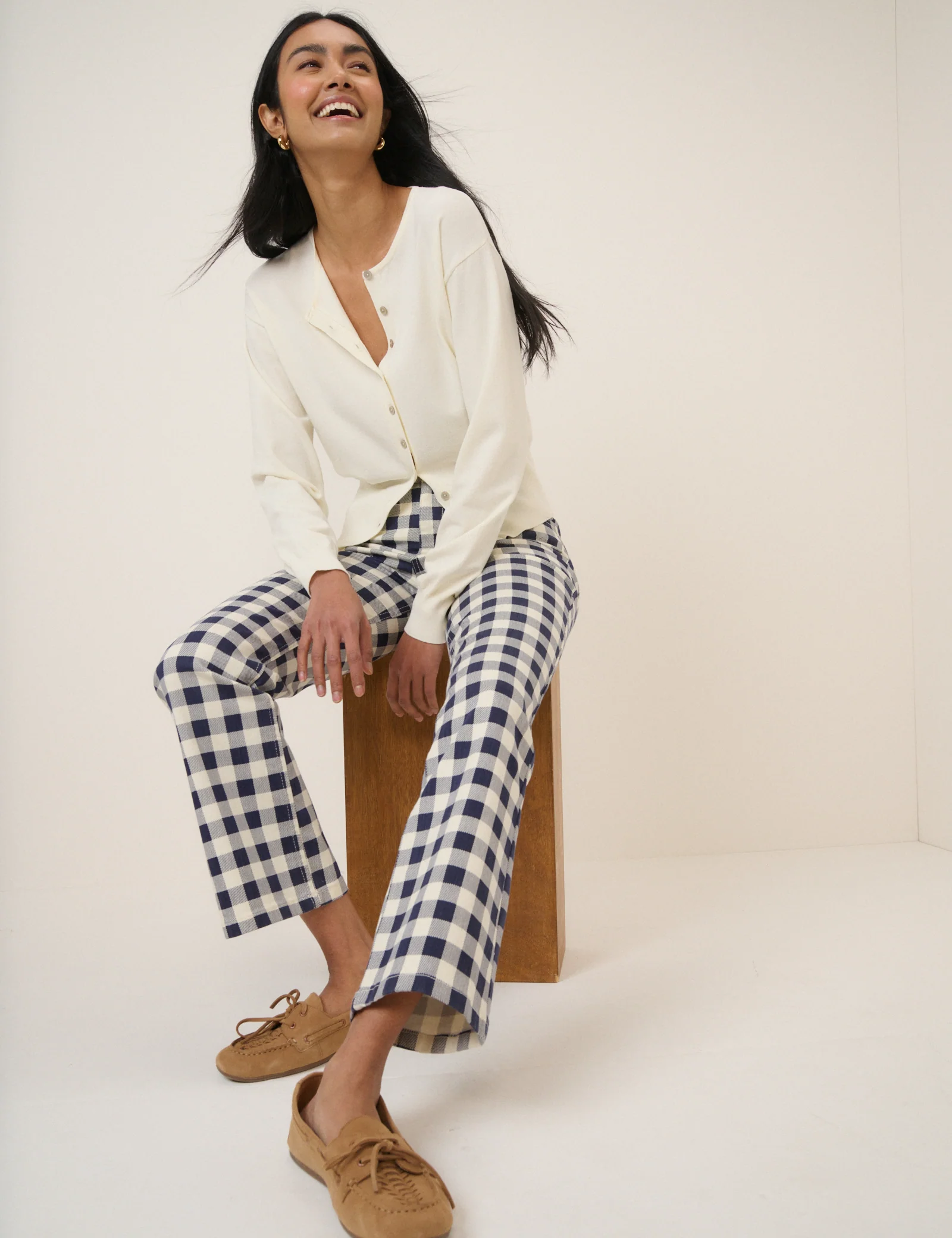 Navy Gingham Angel Kick Flare Jeans - Image 3