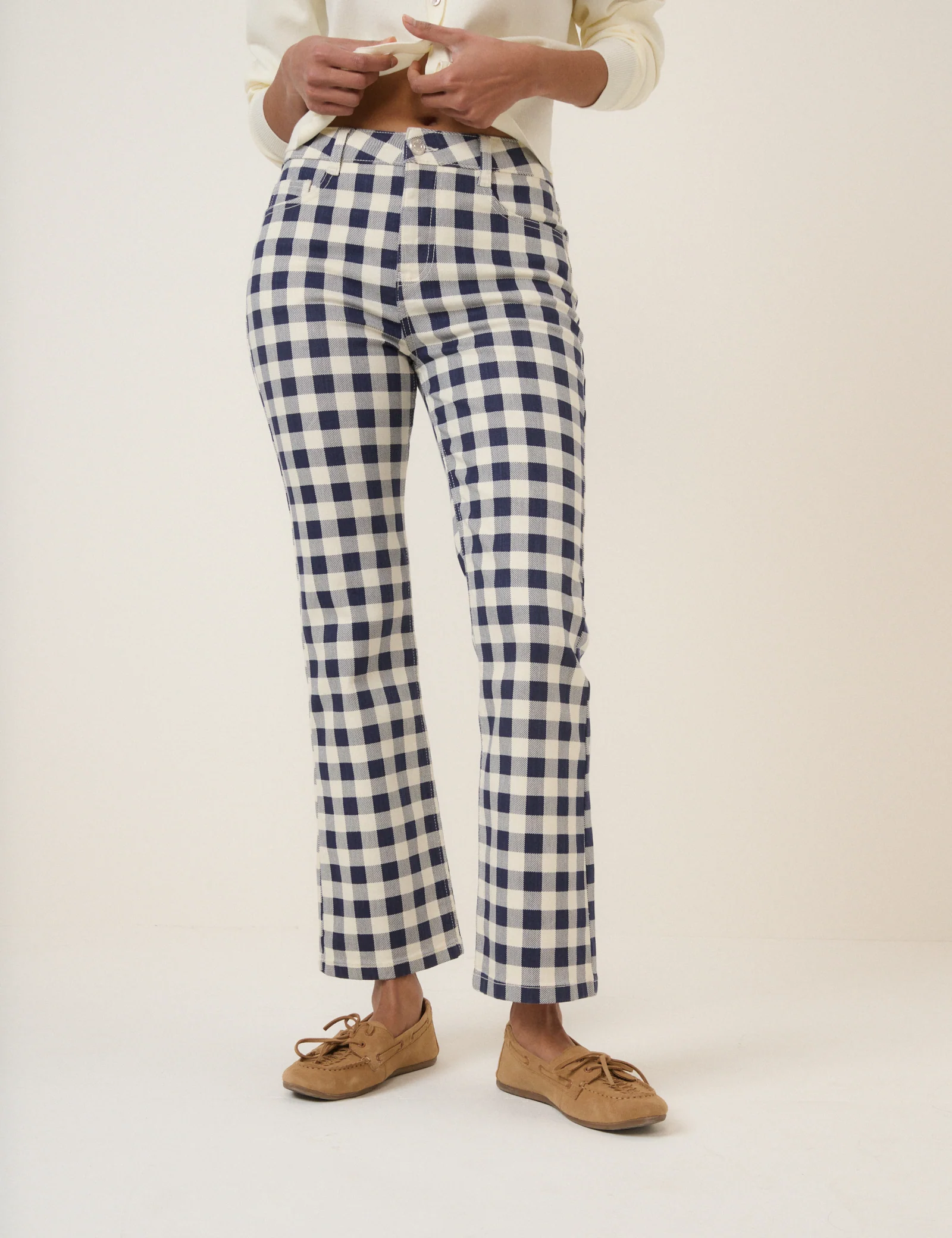 Navy Gingham Angel Kick Flare Jeans - Image 4