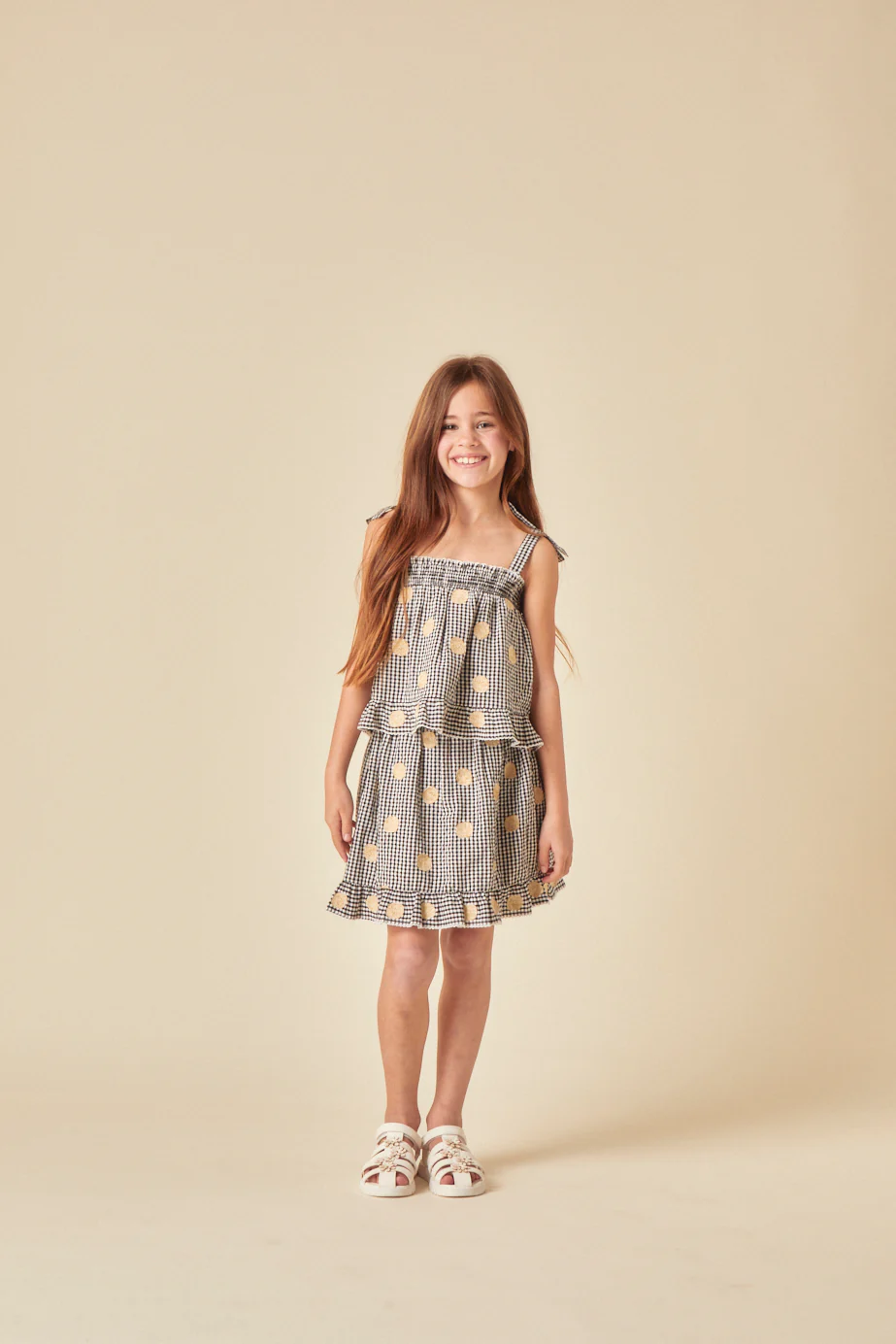 Elizabeth Scarlett Girls Black Gingham Shell Embroidered Skirt - Image 3