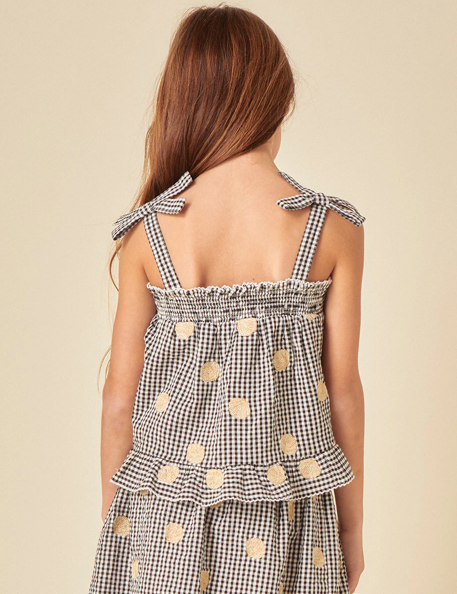 Elizabeth Scarlett Girls Black Gingham Shell Embroidered Top - Image 4