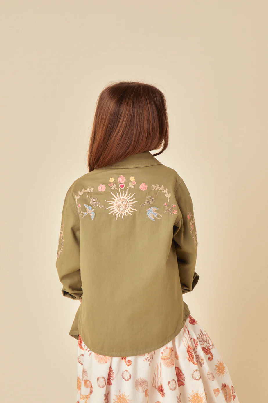 Elizabeth Scarlett Girls Green Denim Embroidered Shacket - Image 4