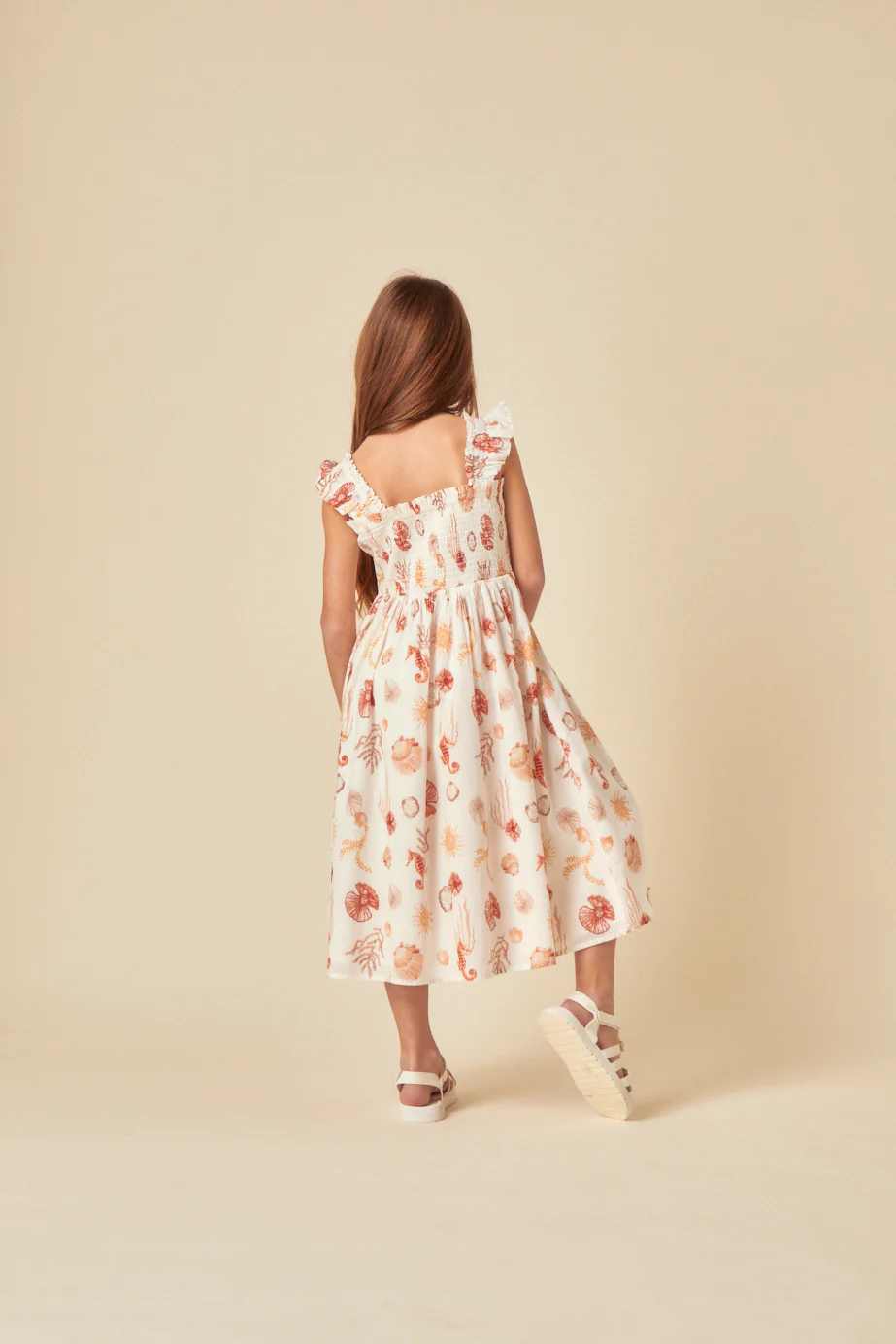 Elizabeth Scarlett Girls White Shell Print Hadley Midi Dress - Image 5
