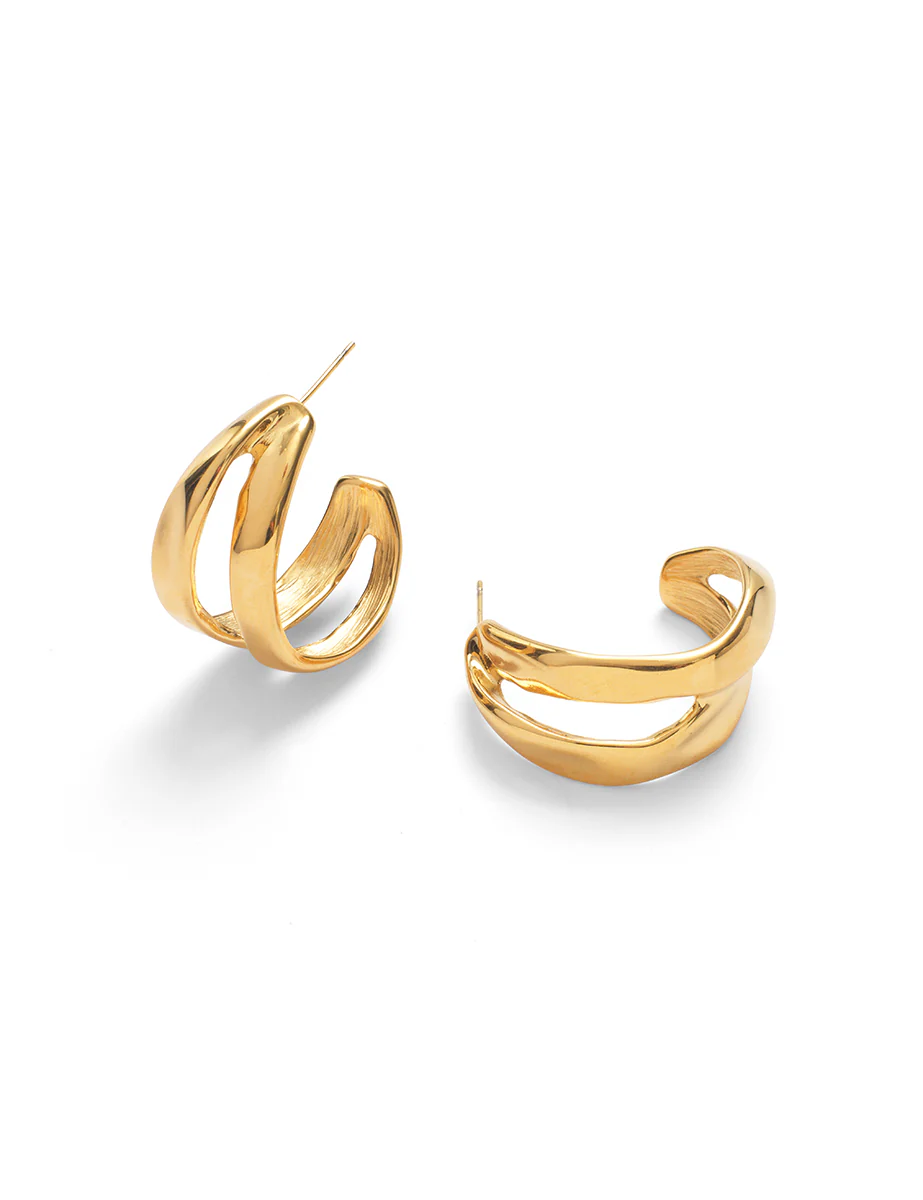 Gold Double Hoop Earrings - Image 3