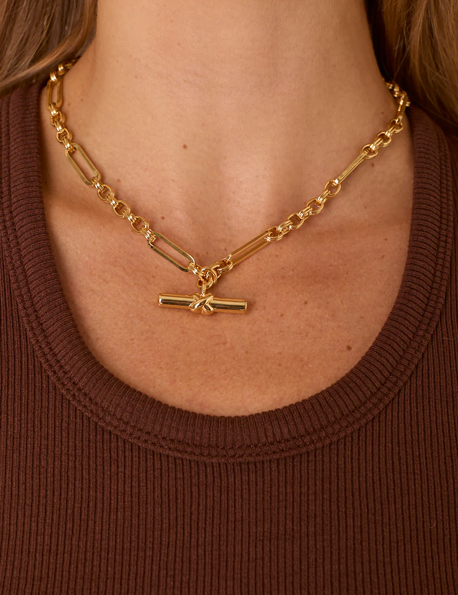 Gold Plated T-Bar Necklace - Image 2
