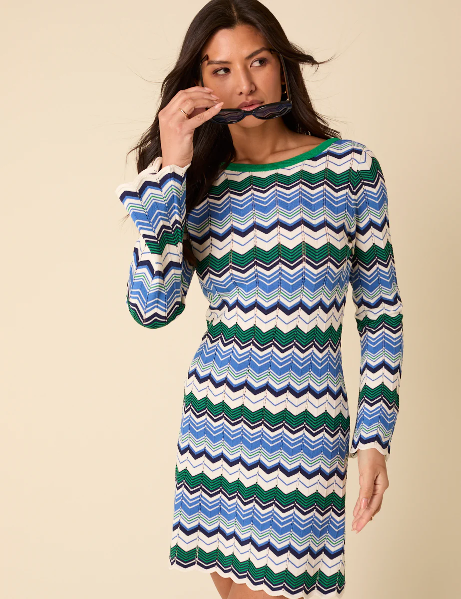 Green And Blue Striped Chevron Mini Dress - Image 4