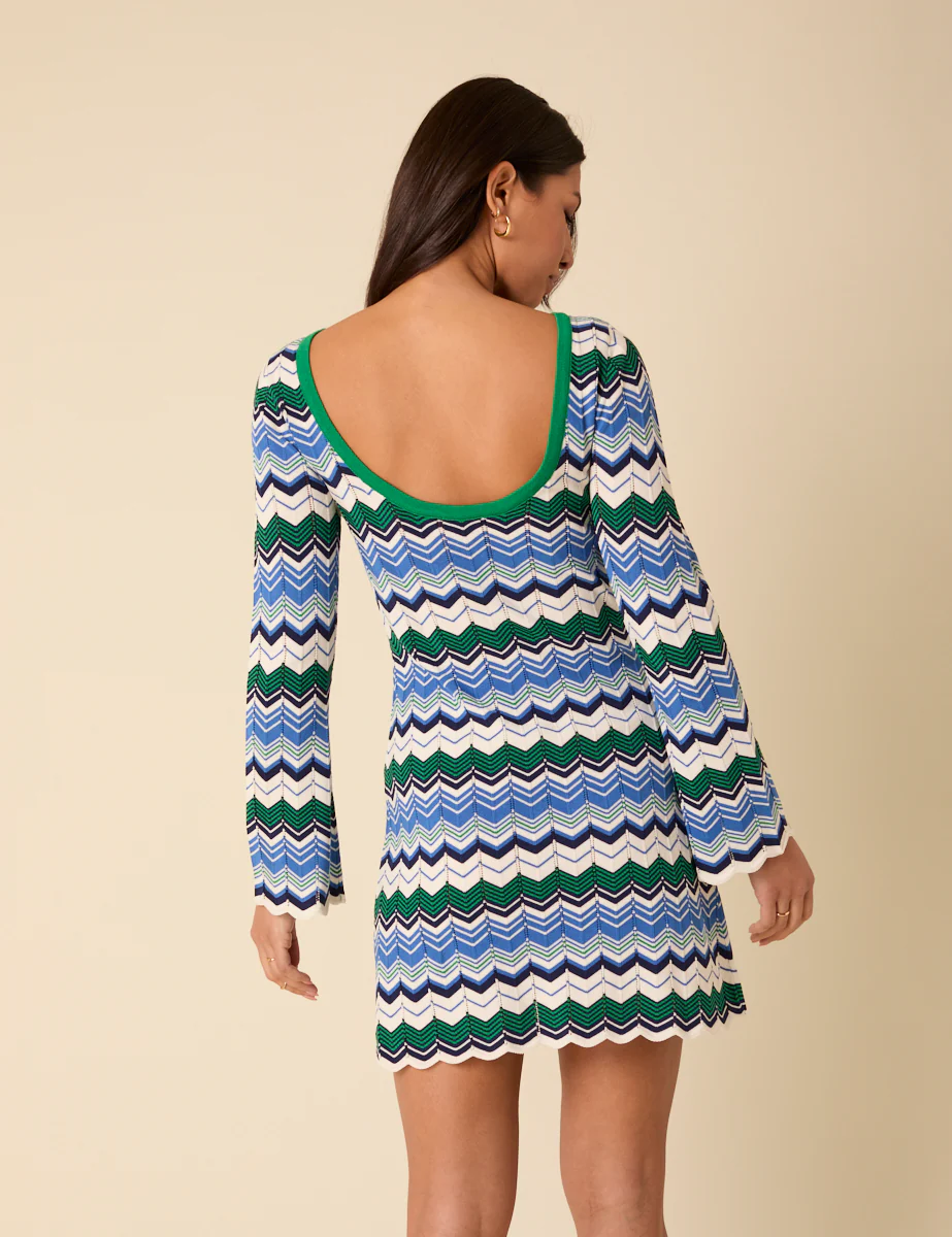 Green And Blue Striped Chevron Mini Dress - Image 5