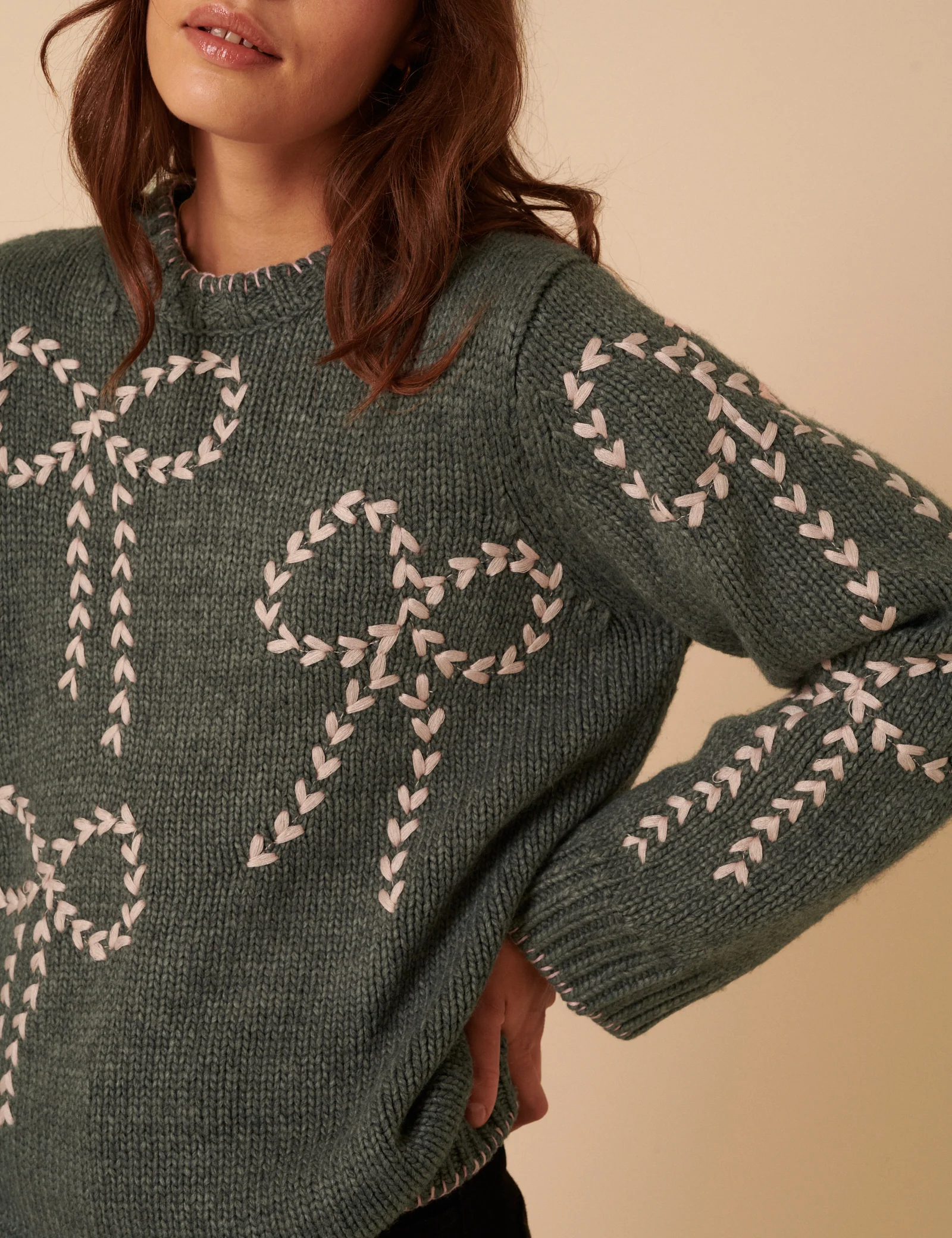 Grey Bow Embroidered Knitted Jumper - Image 2