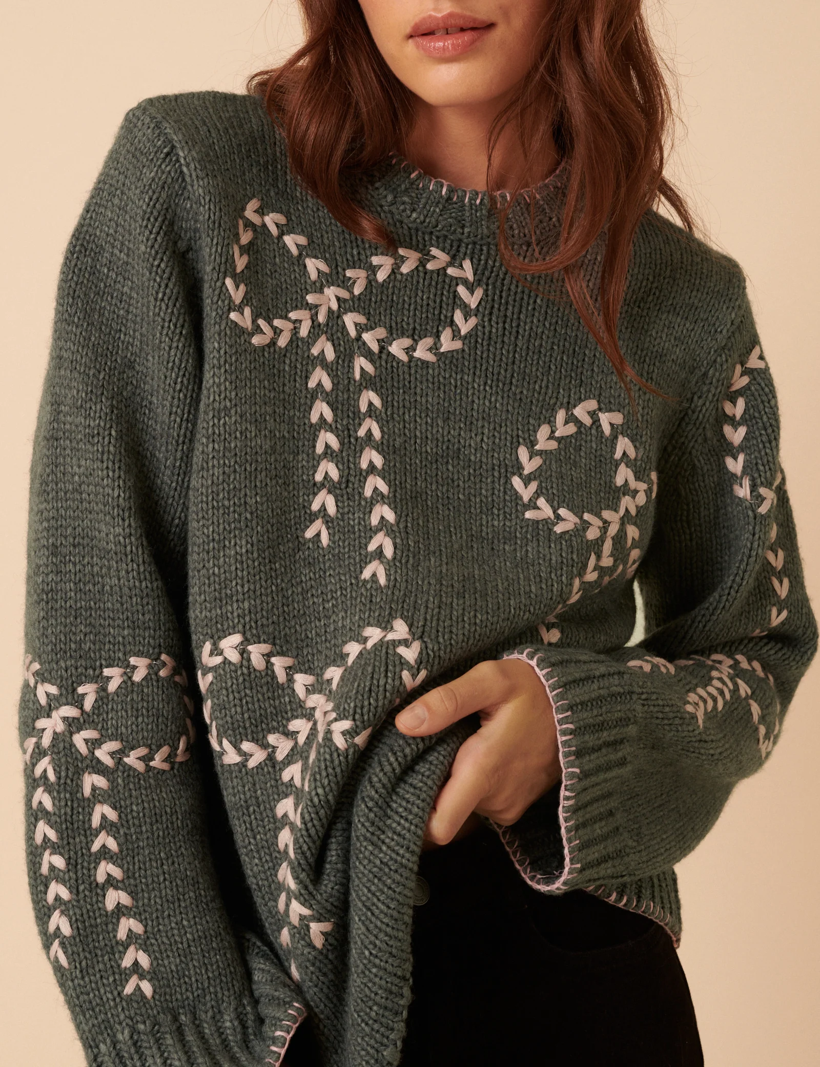Grey Bow Embroidered Knitted Jumper - Image 4