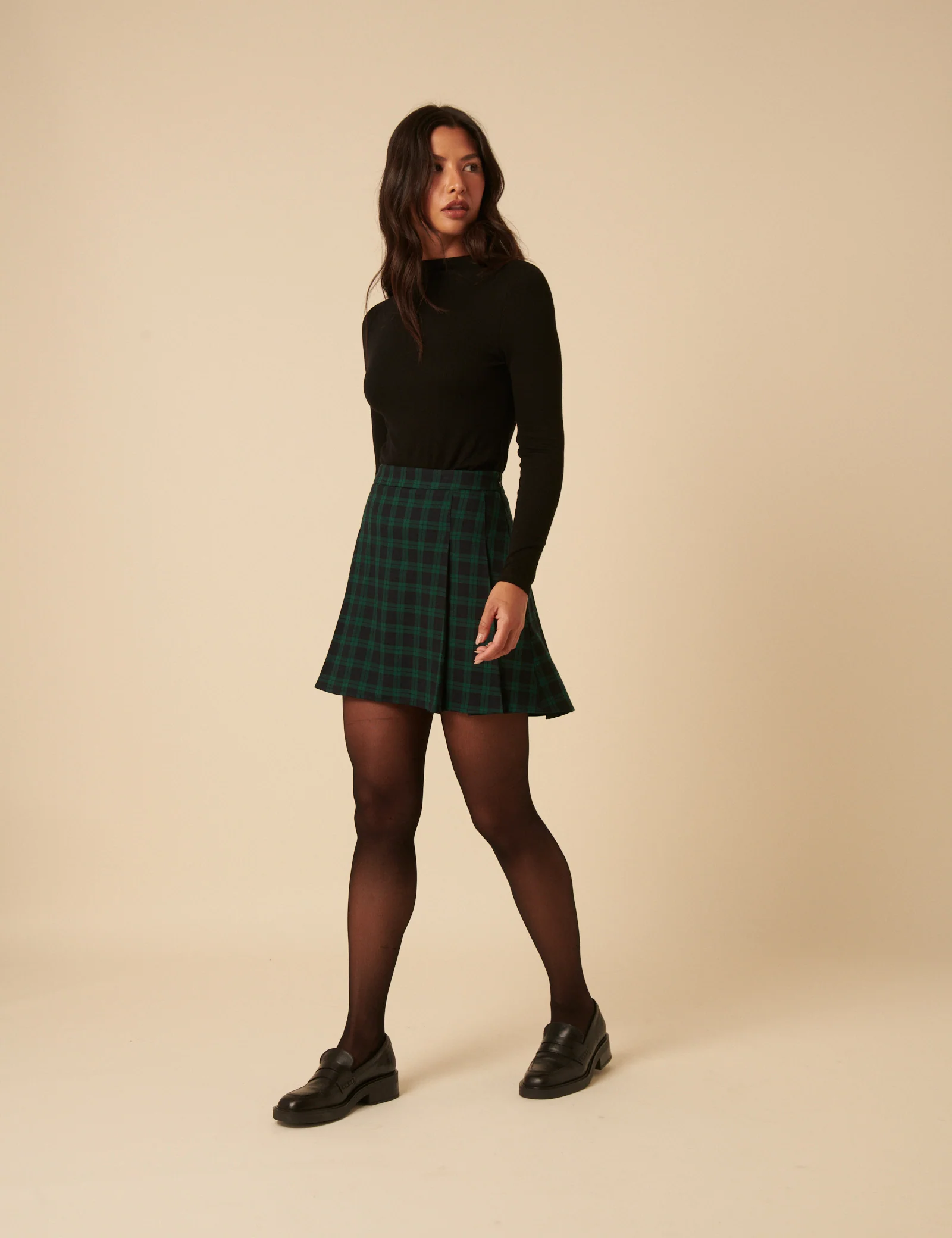 Green Check Jessie Pleated Mini Skirt - Image 3