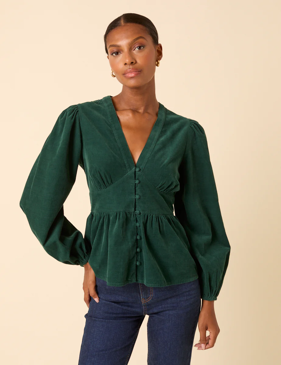 Green Cord Balloon Sleeve Starlight Top - Image 4