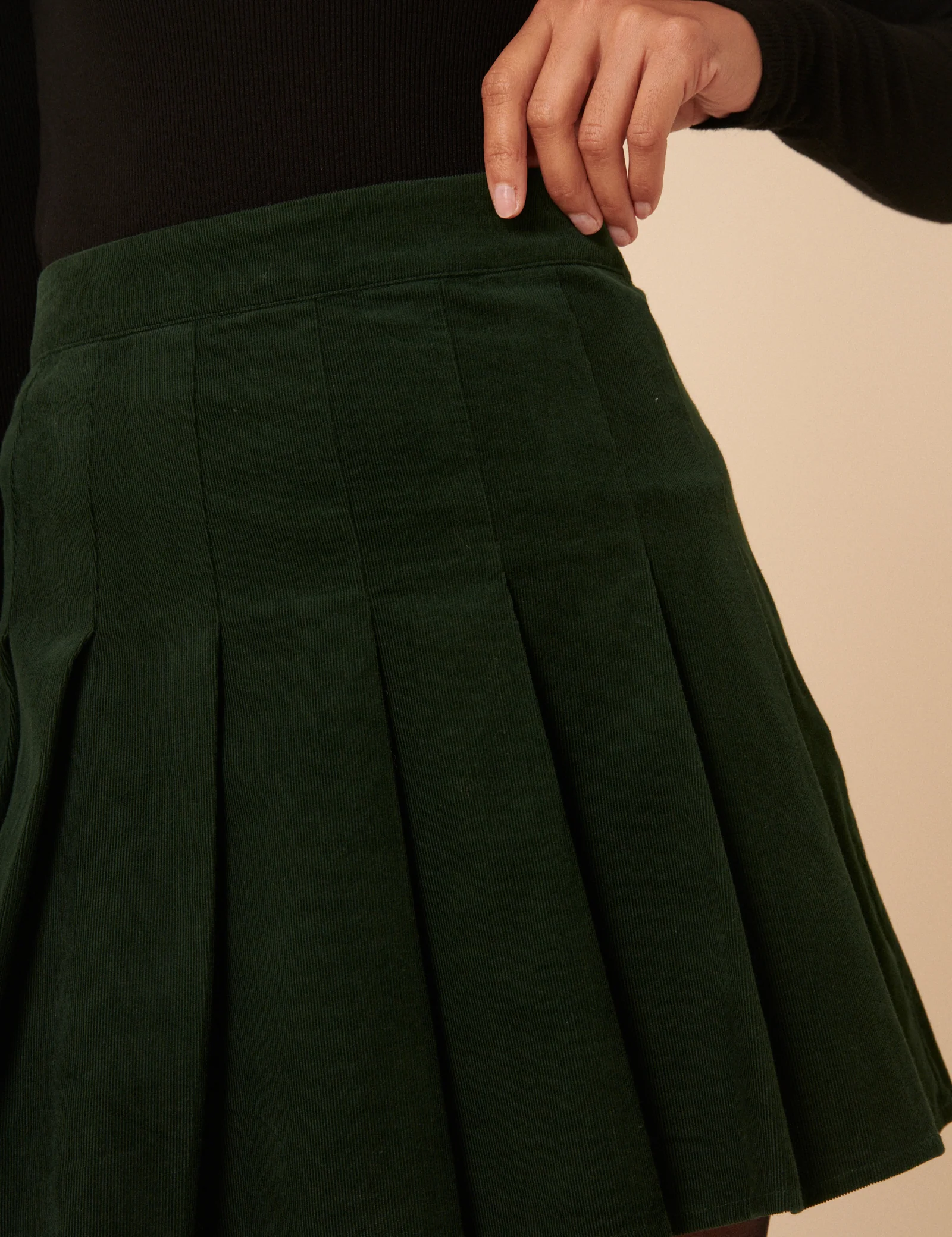 Green Cord Pleated Mini Skirt - Image 2