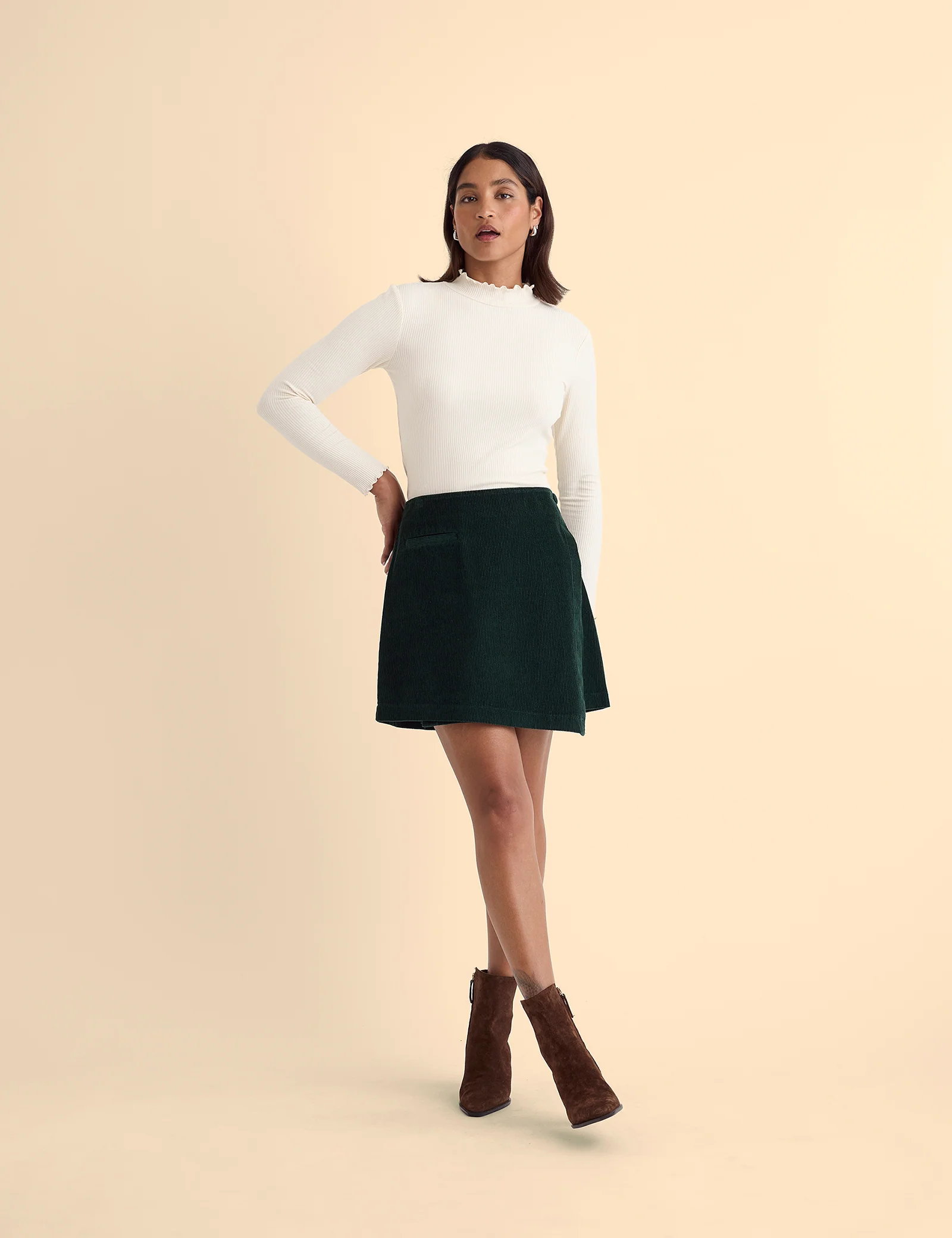 Green Cord Wrap Mini Skirt - Image 2