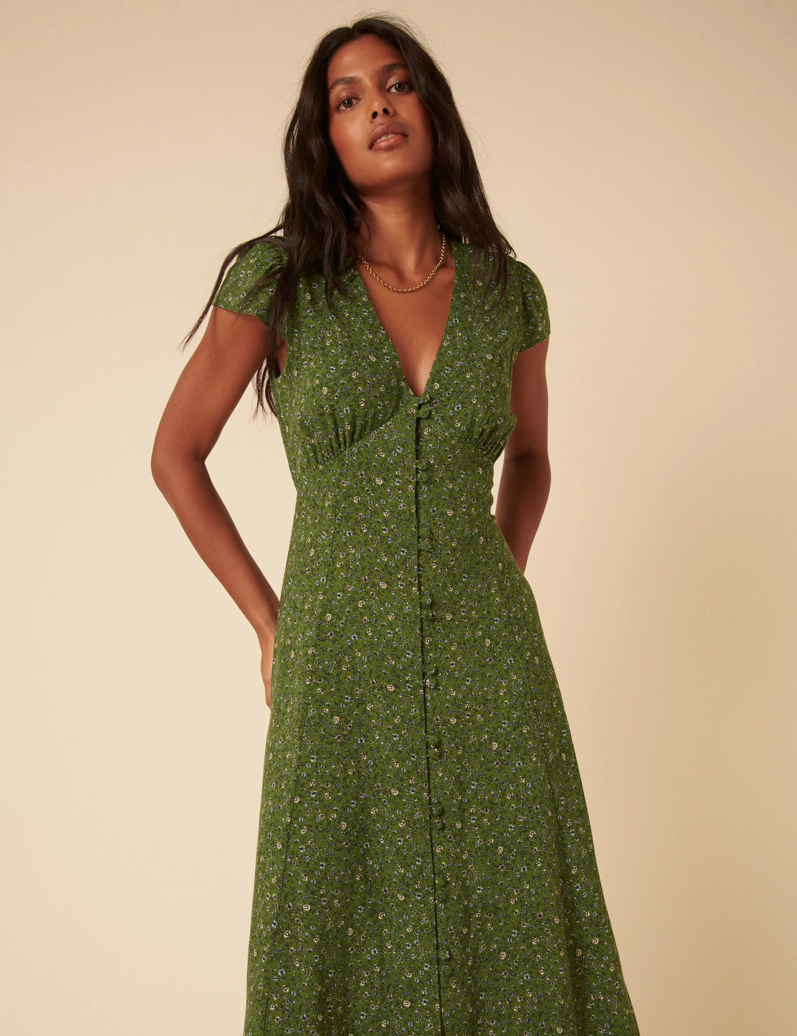 Green Ditsy Floral Avery Midi Dress - Image 3