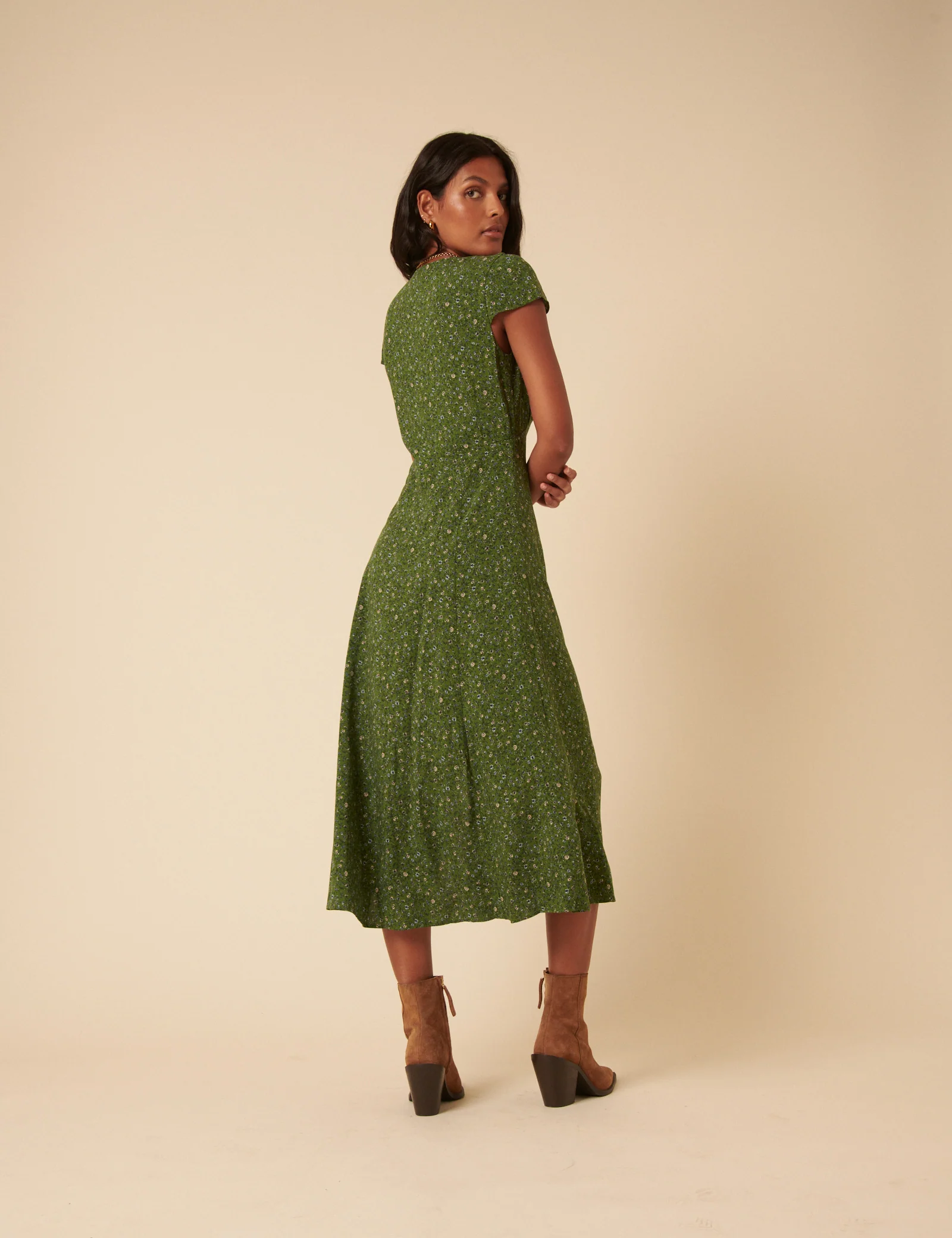 Green Ditsy Floral Avery Midi Dress - Image 5