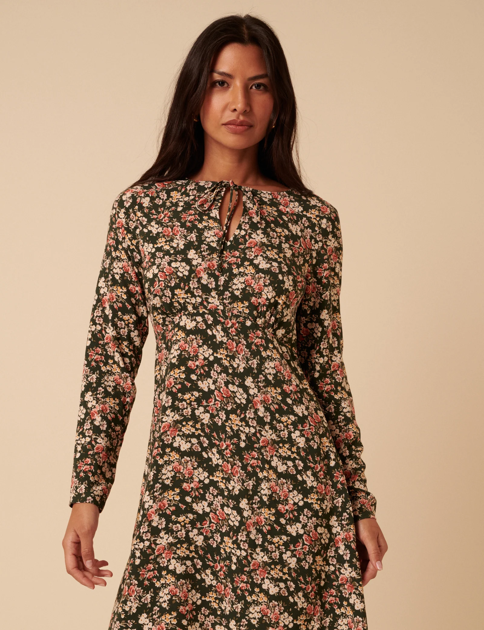 Green Ditsy Floral Long Sleeve Tessa Mini Dress - Image 3