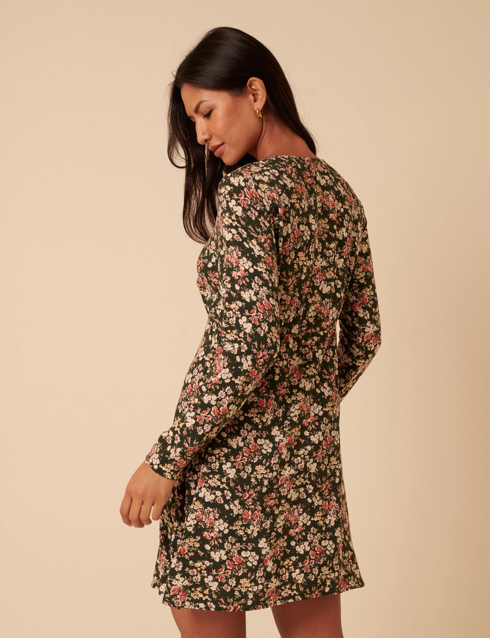 Green Ditsy Floral Long Sleeve Tessa Mini Dress - Image 5