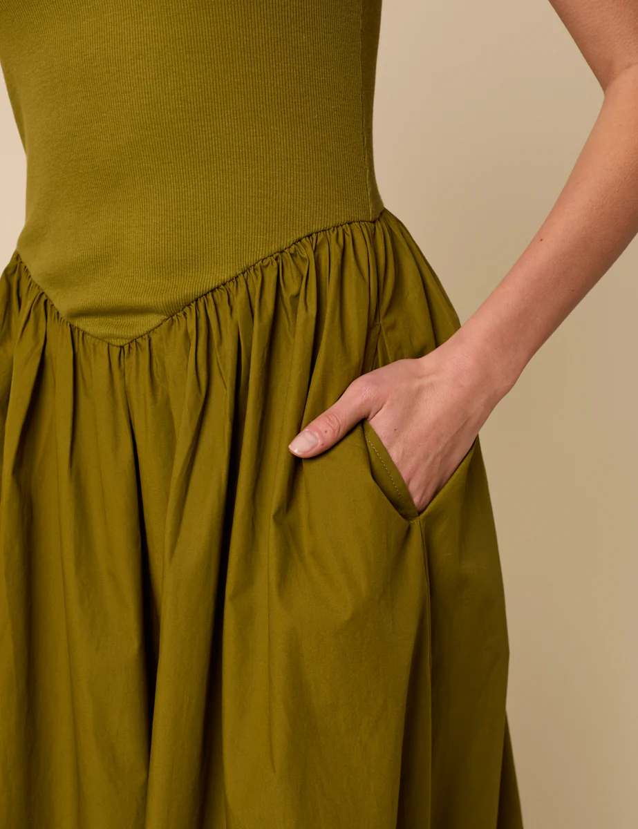 Green Ribbed Drop Waist Strappy Midi Dress - Image 4