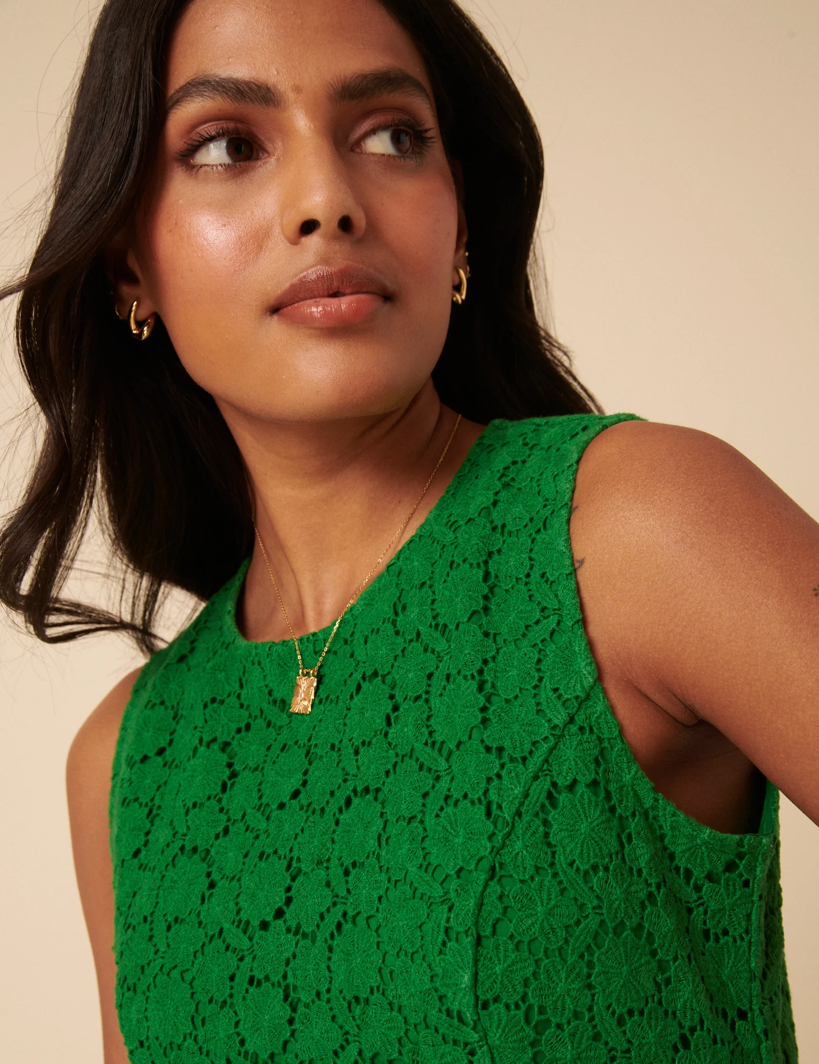 Green Floral Broderie Anglaise Juno Mini Dress - Image 2