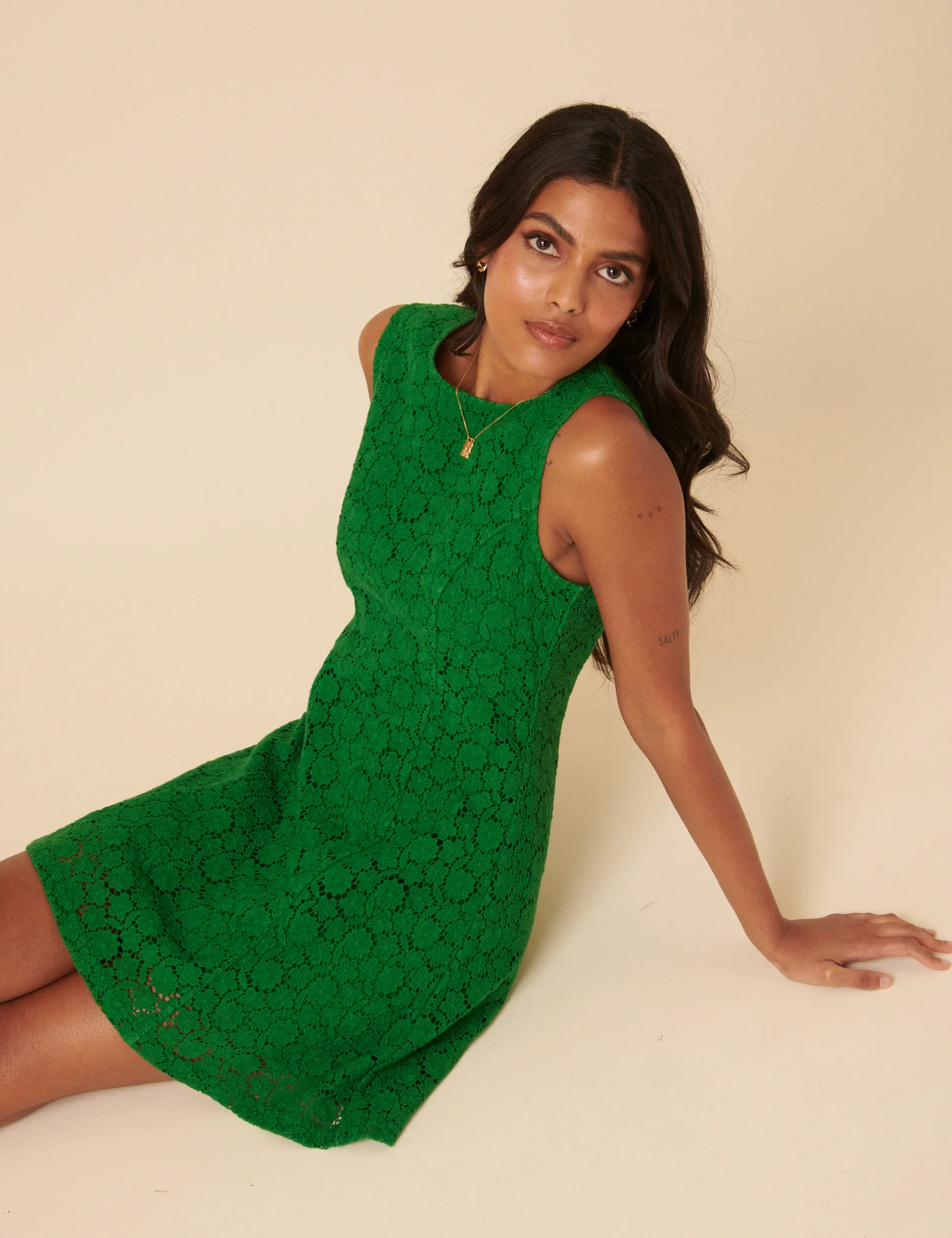 Green Floral Broderie Anglaise Juno Mini Dress - Image 3