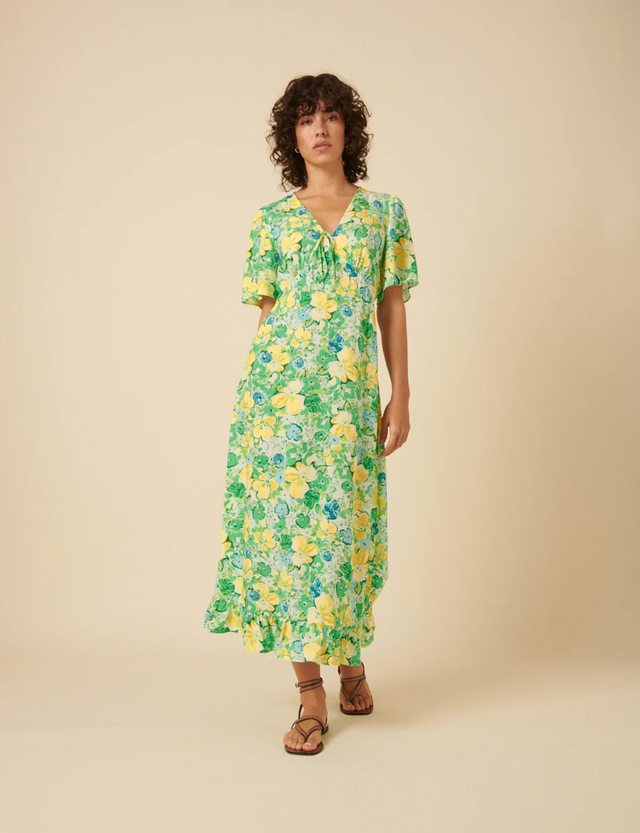 Green Floral Dalia Midi Tea Dress - Image 3