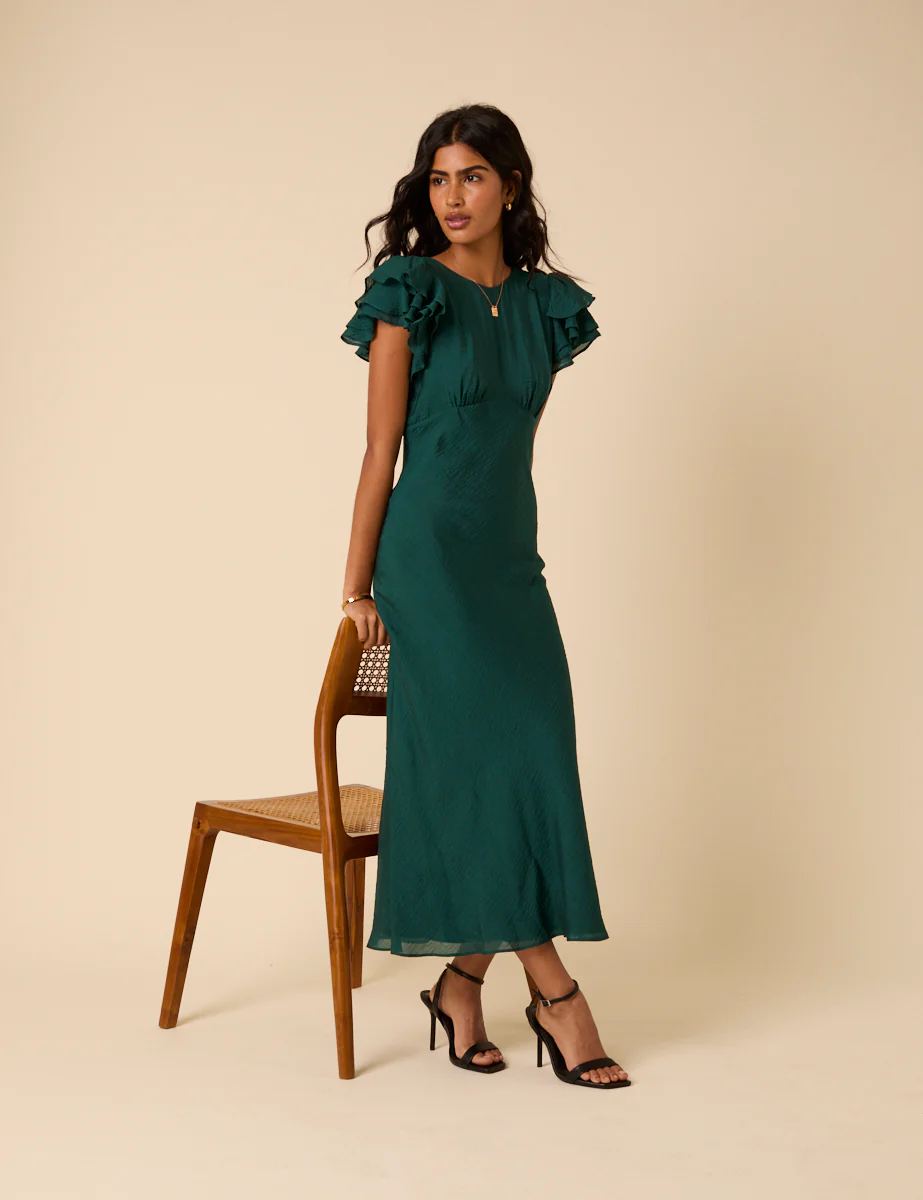 Green Frill Sleeve Lola Midi Dress - Image 3