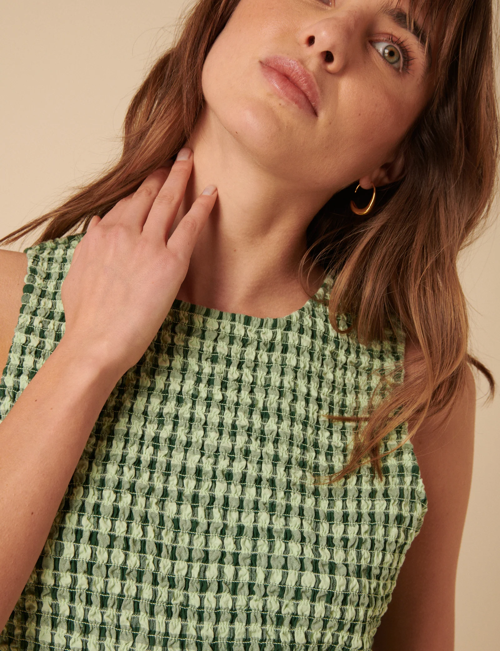 Green Gingham Shirred Ruth Jumpsuit - Image 3