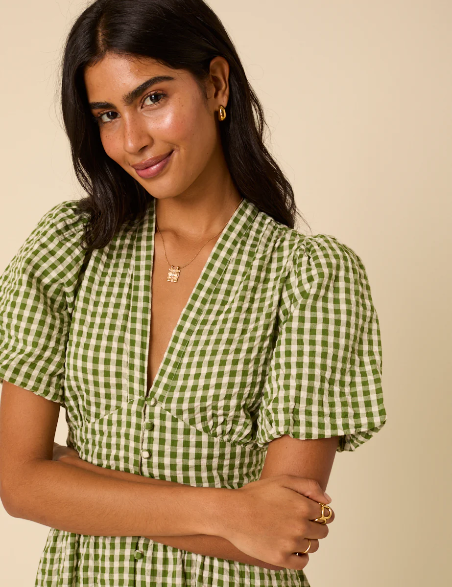 Green Gingham Starlight Midi Dress - Image 5