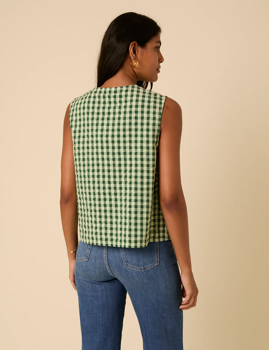 Green Gingham Tie Front Tessa Top - Image 4