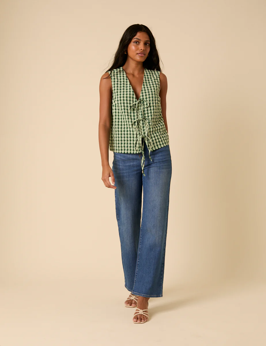 Green Gingham Tie Front Tessa Top - Image 5